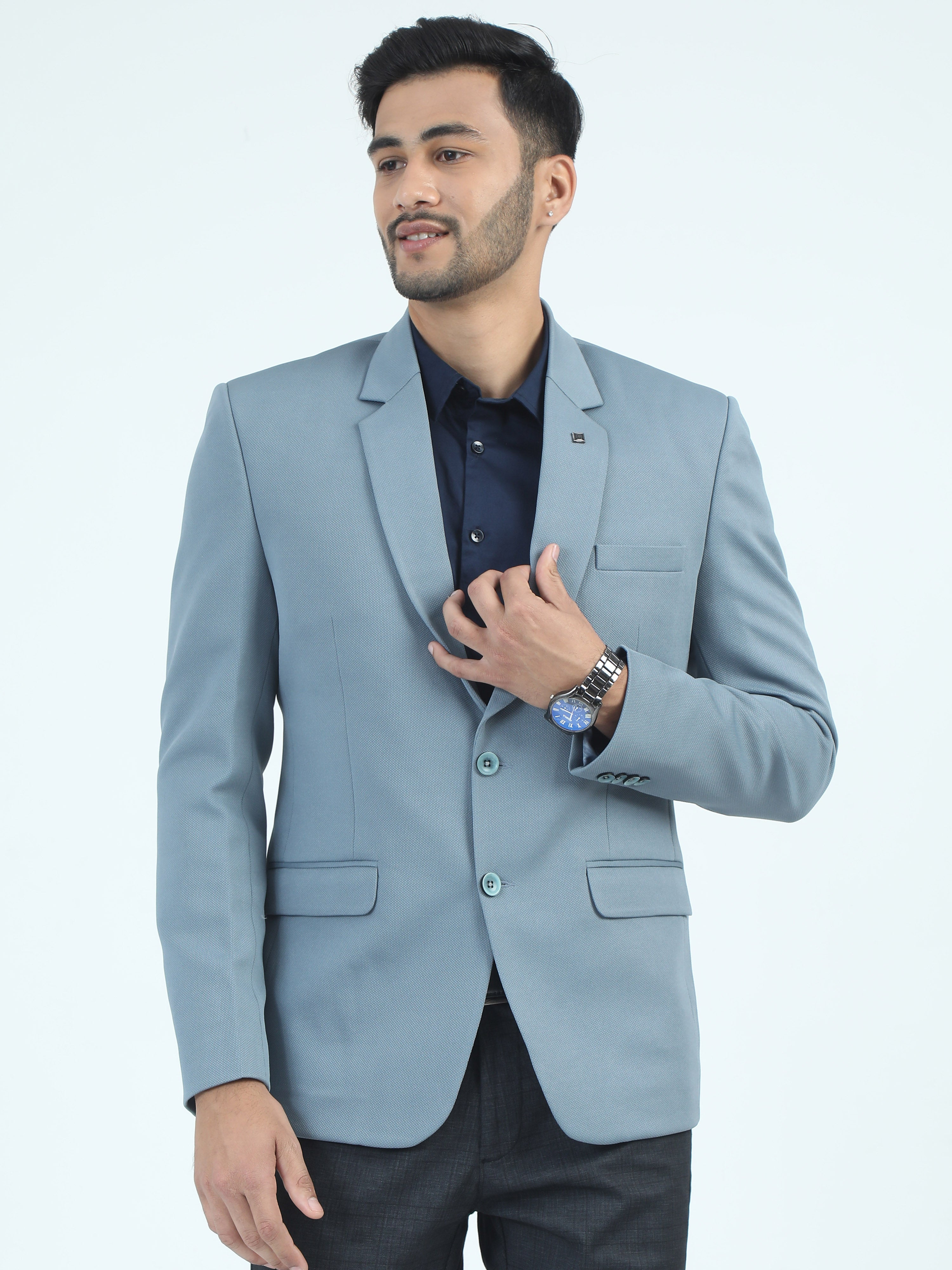 MEN'S LT.BLUE SOLID SLIM FIT BLAZER