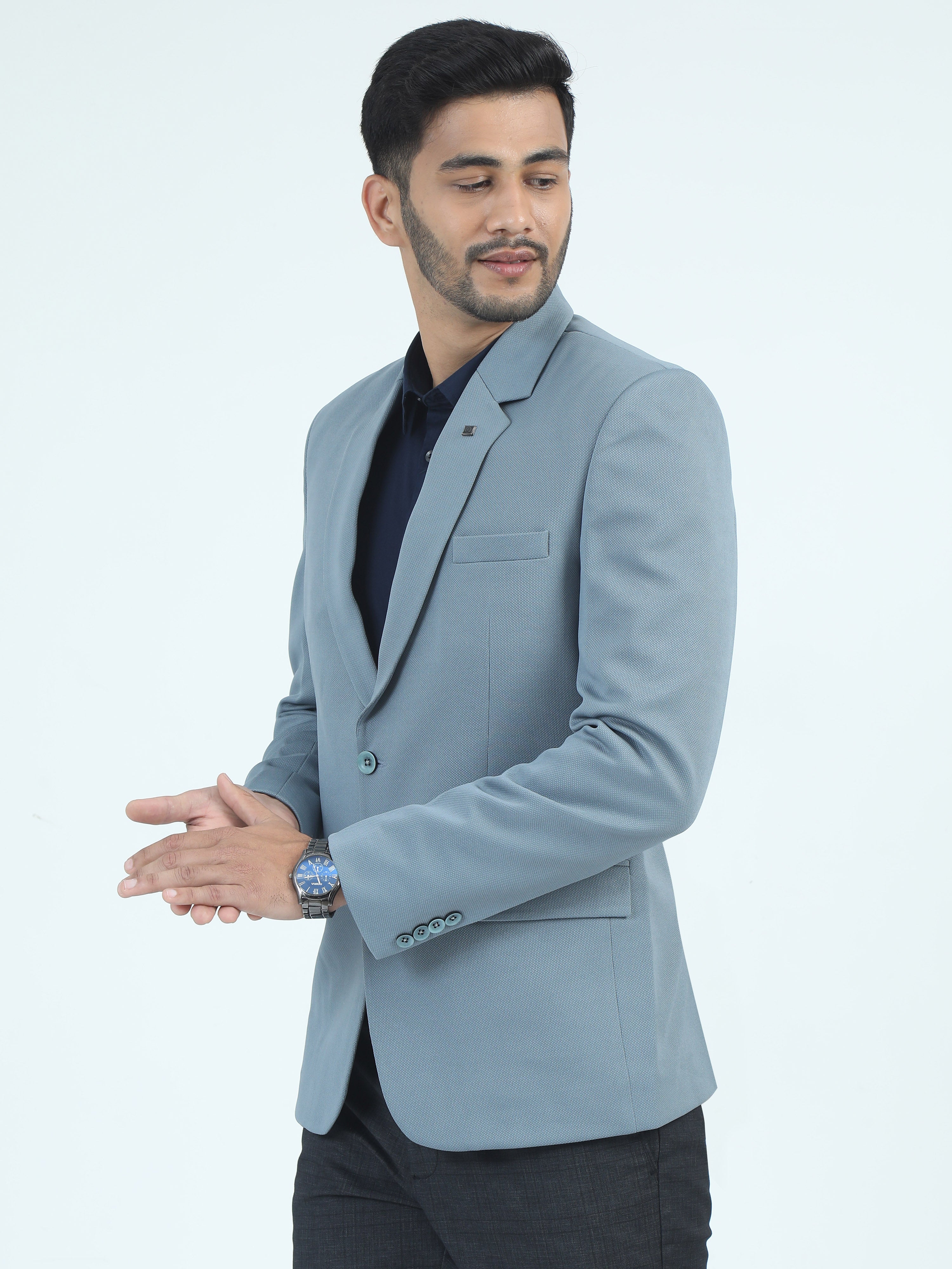 MEN'S LT.BLUE SOLID SLIM FIT BLAZER