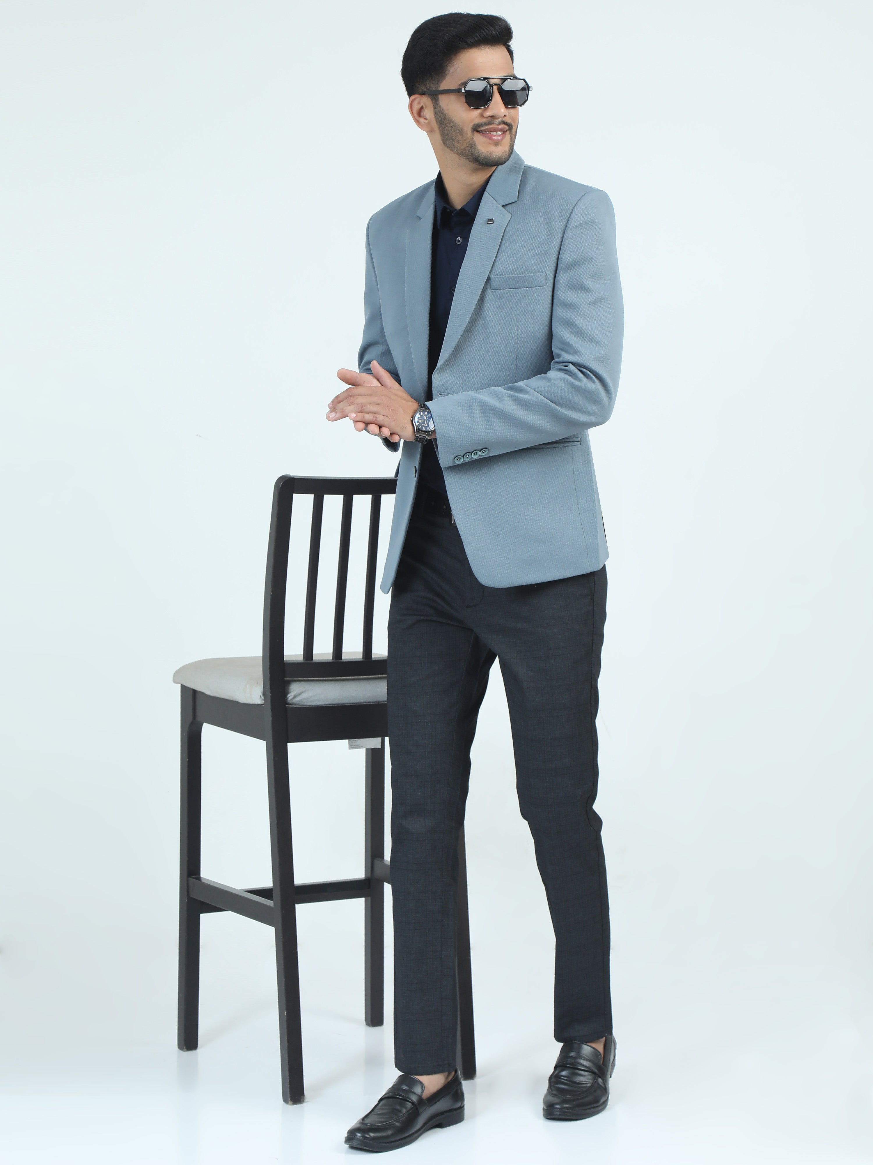 MEN'S LT.BLUE SOLID SLIM FIT BLAZER