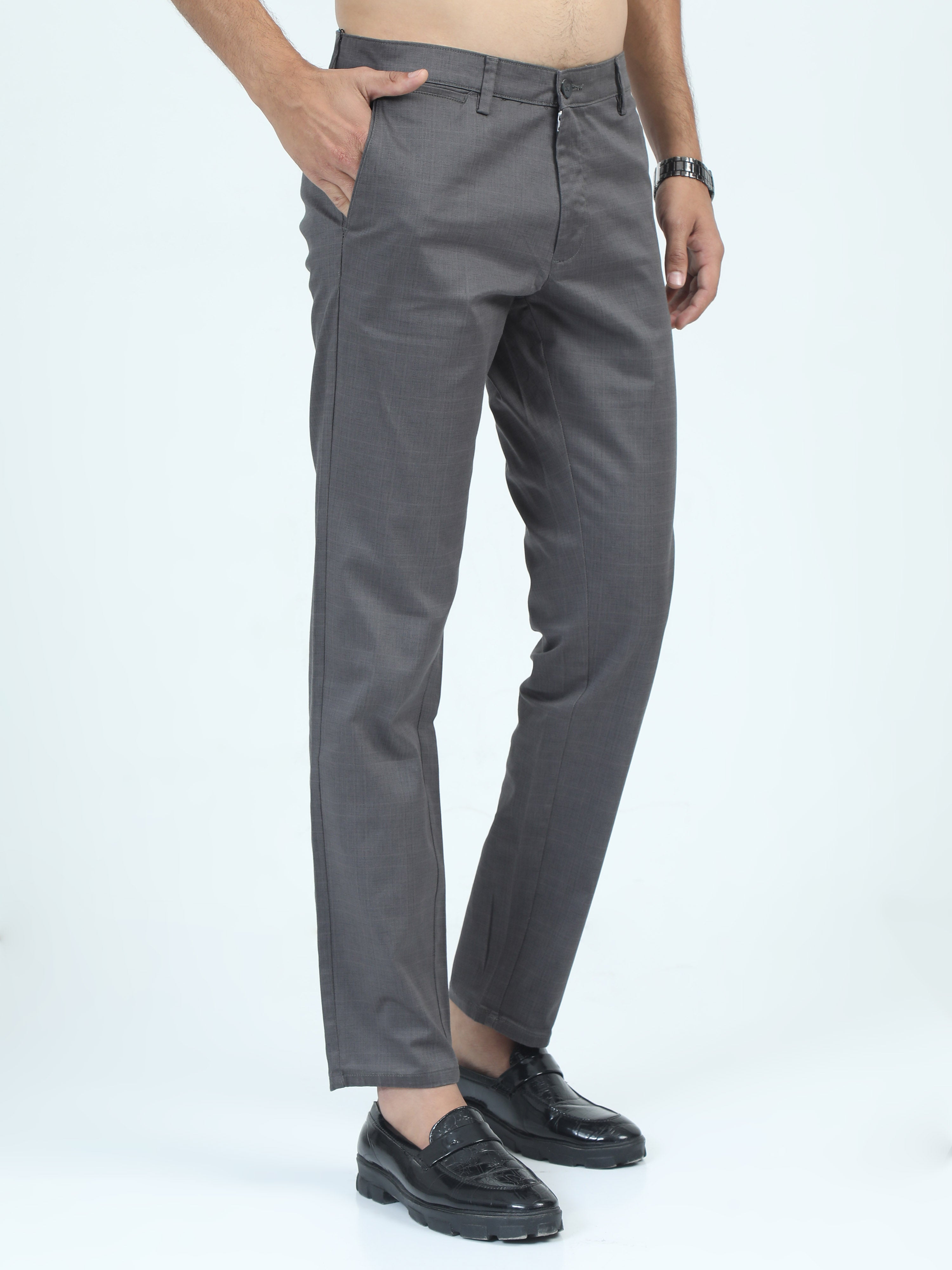 MEN'S EL.GREY SOLID SLIM FIT TROUSER