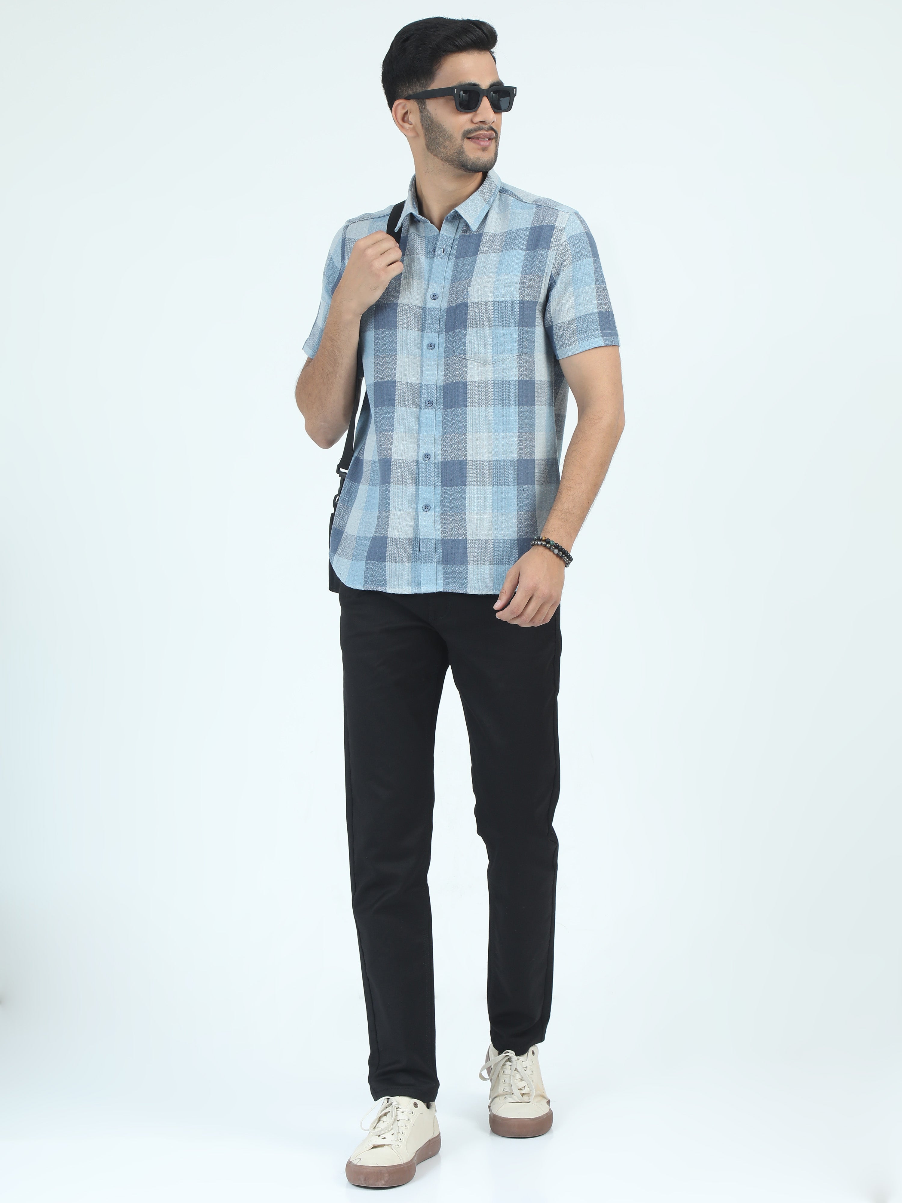 MEN'S BLUE CHECKS SLIM FIT SHIRT