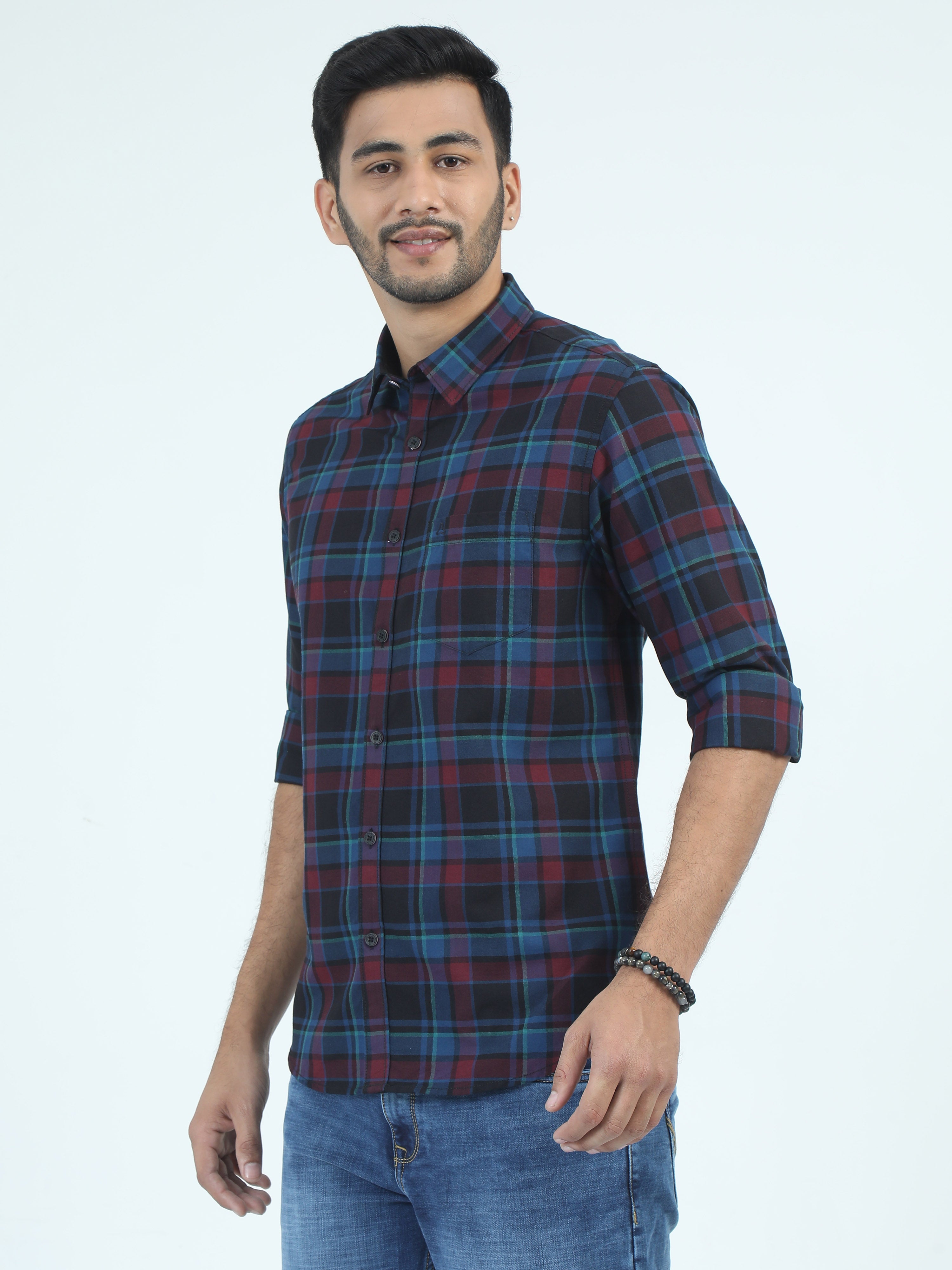 MEN'S MAROON CHECKS SLIM FIT SHIRT
