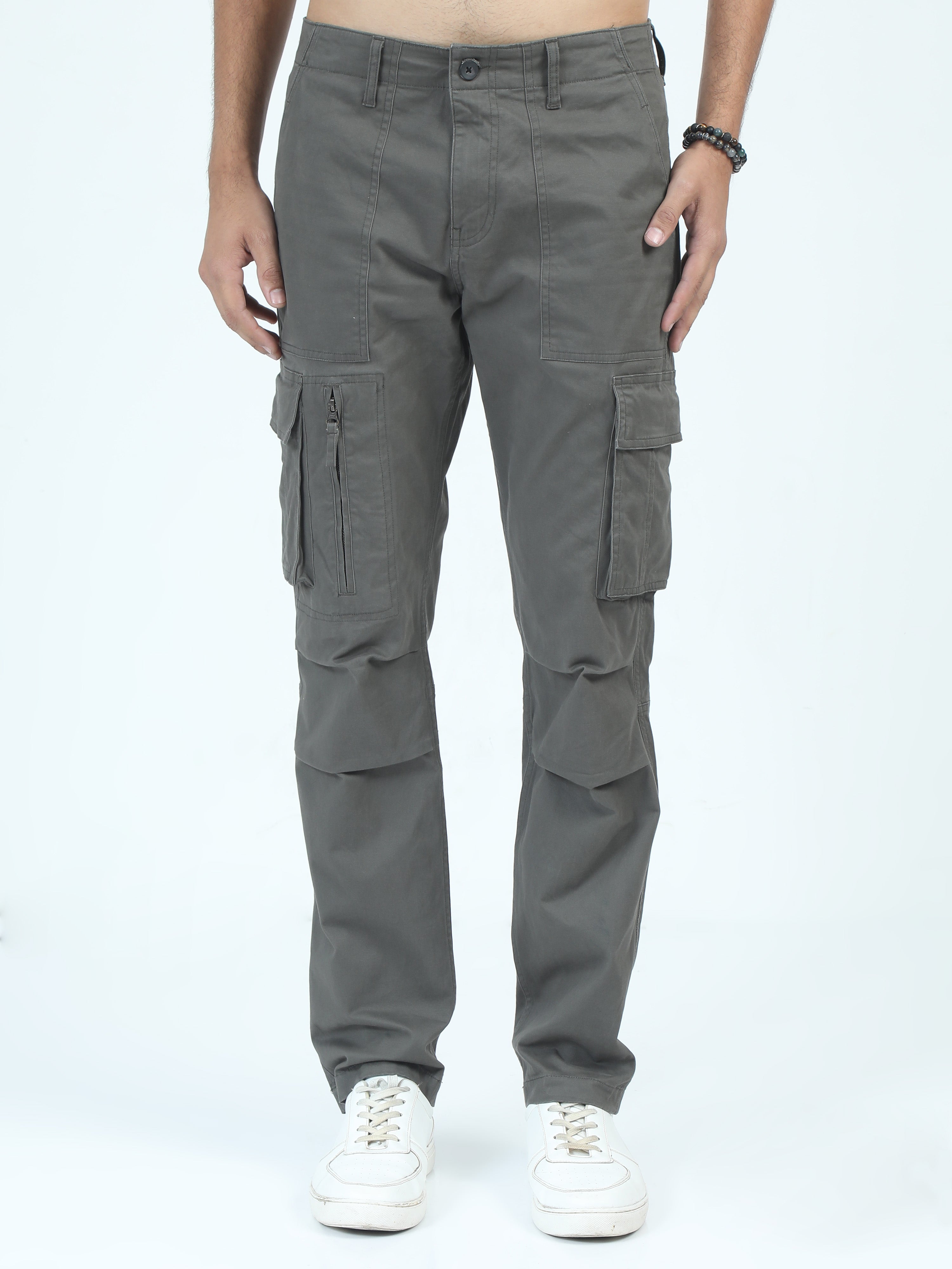 MEN'S GREEN SOLID REGULAR FIT CARGO