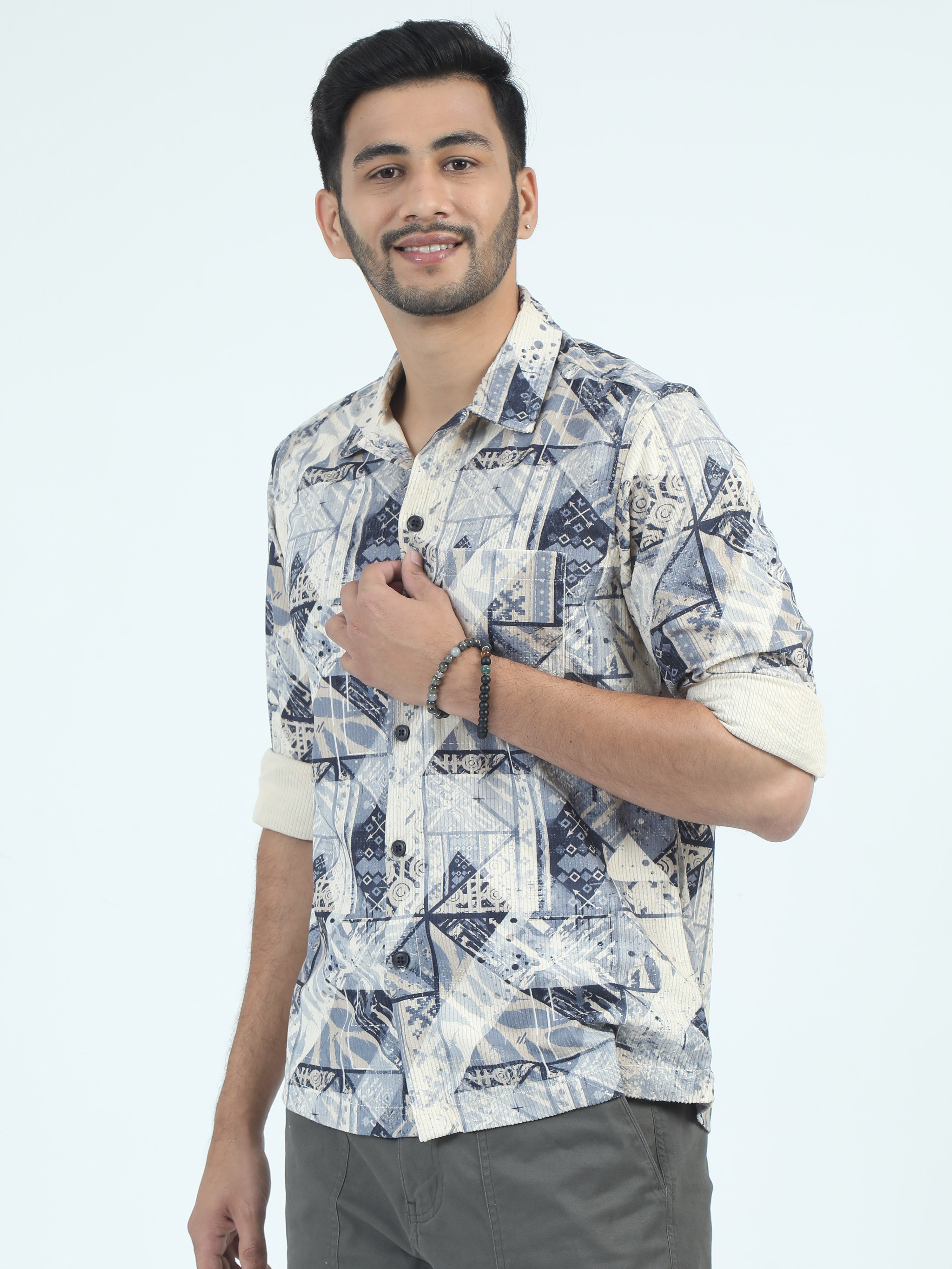 MEN'S NAVY PRINT SLIM FIT SHACKET