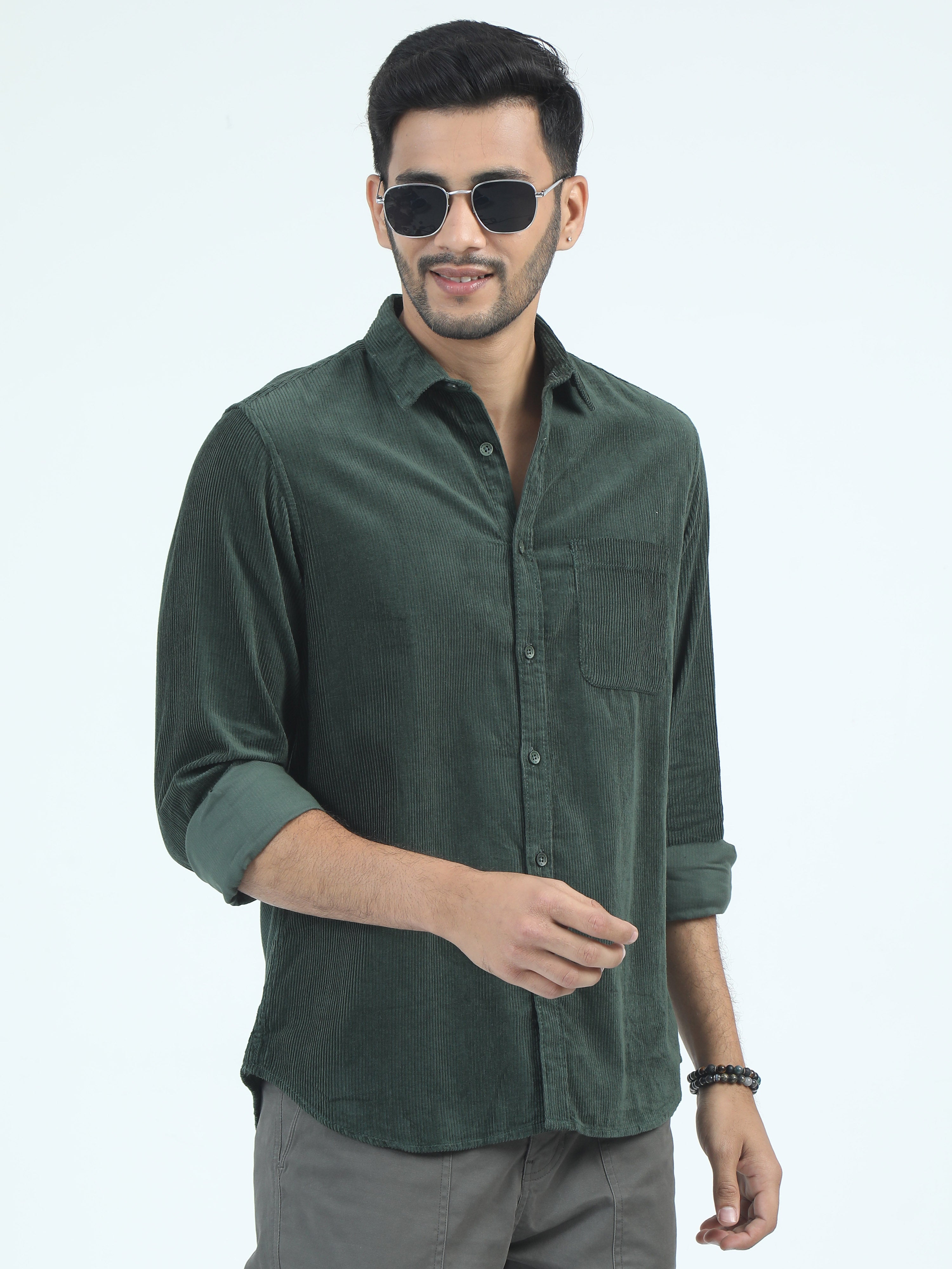 MEN'S GREEN STRIPES SLIM FIT SHIRT