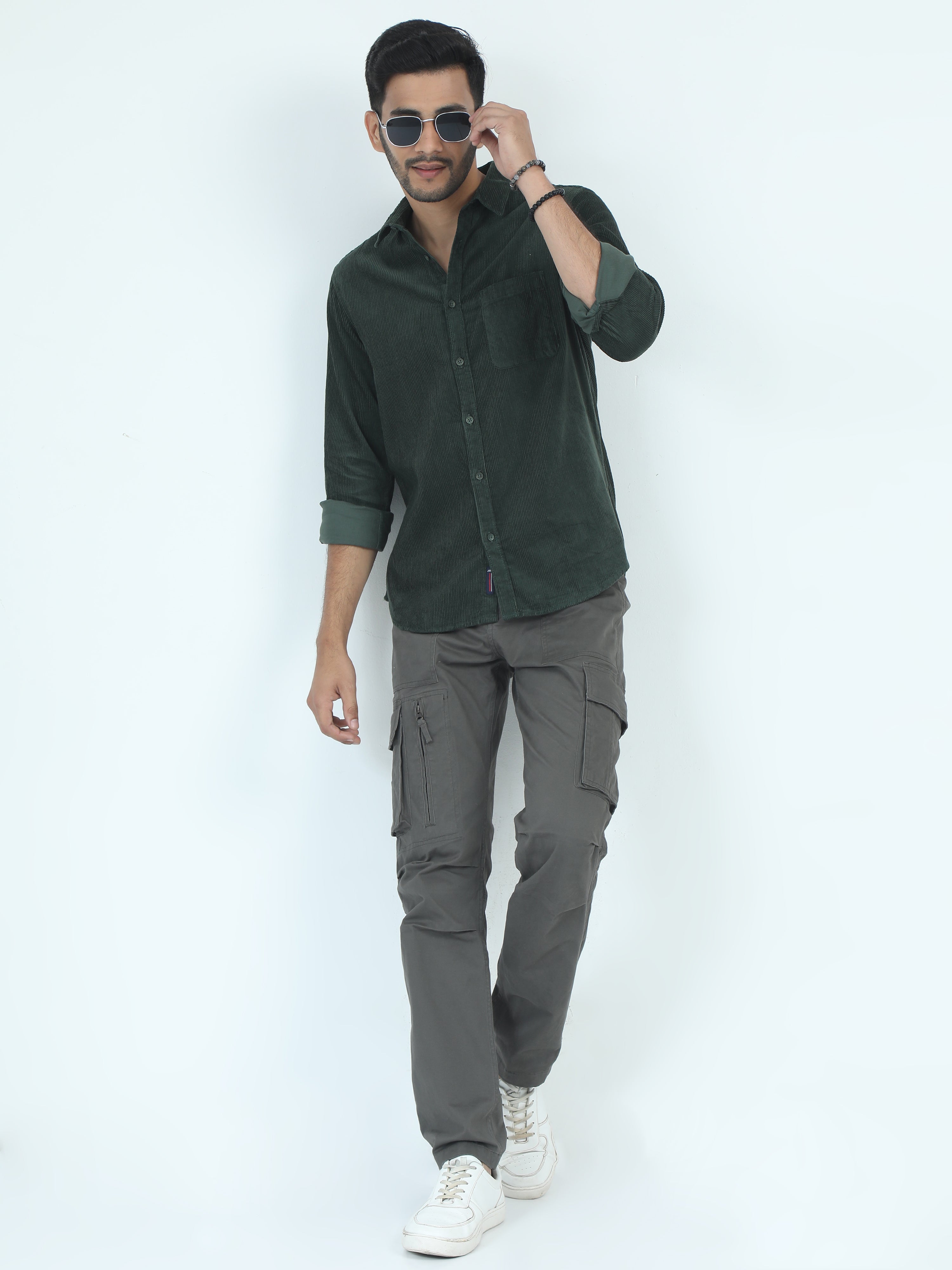 MEN'S GREEN STRIPES SLIM FIT SHIRT