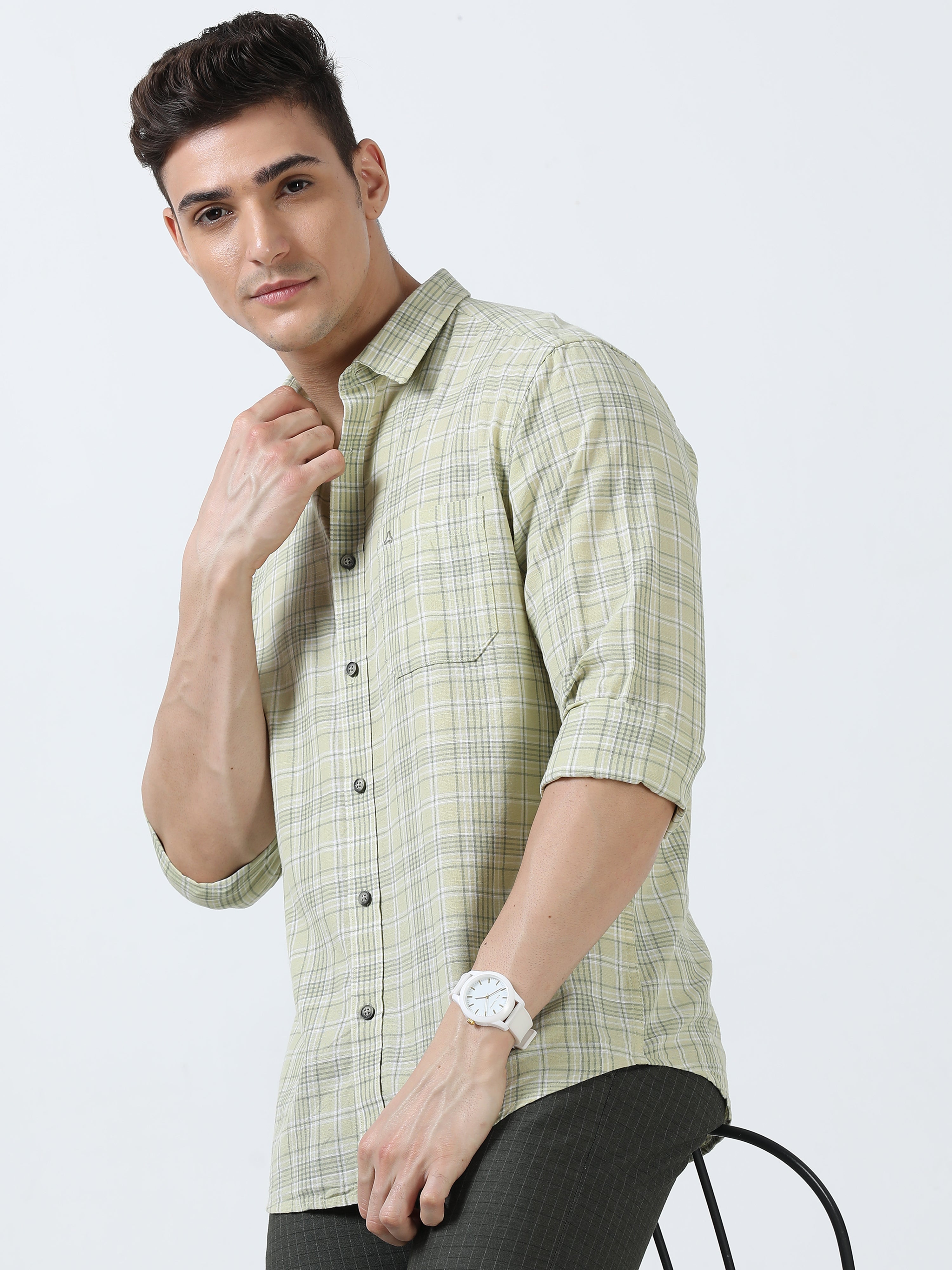 MEN'S GREEN CHECKED SLIM FIT SHIRT