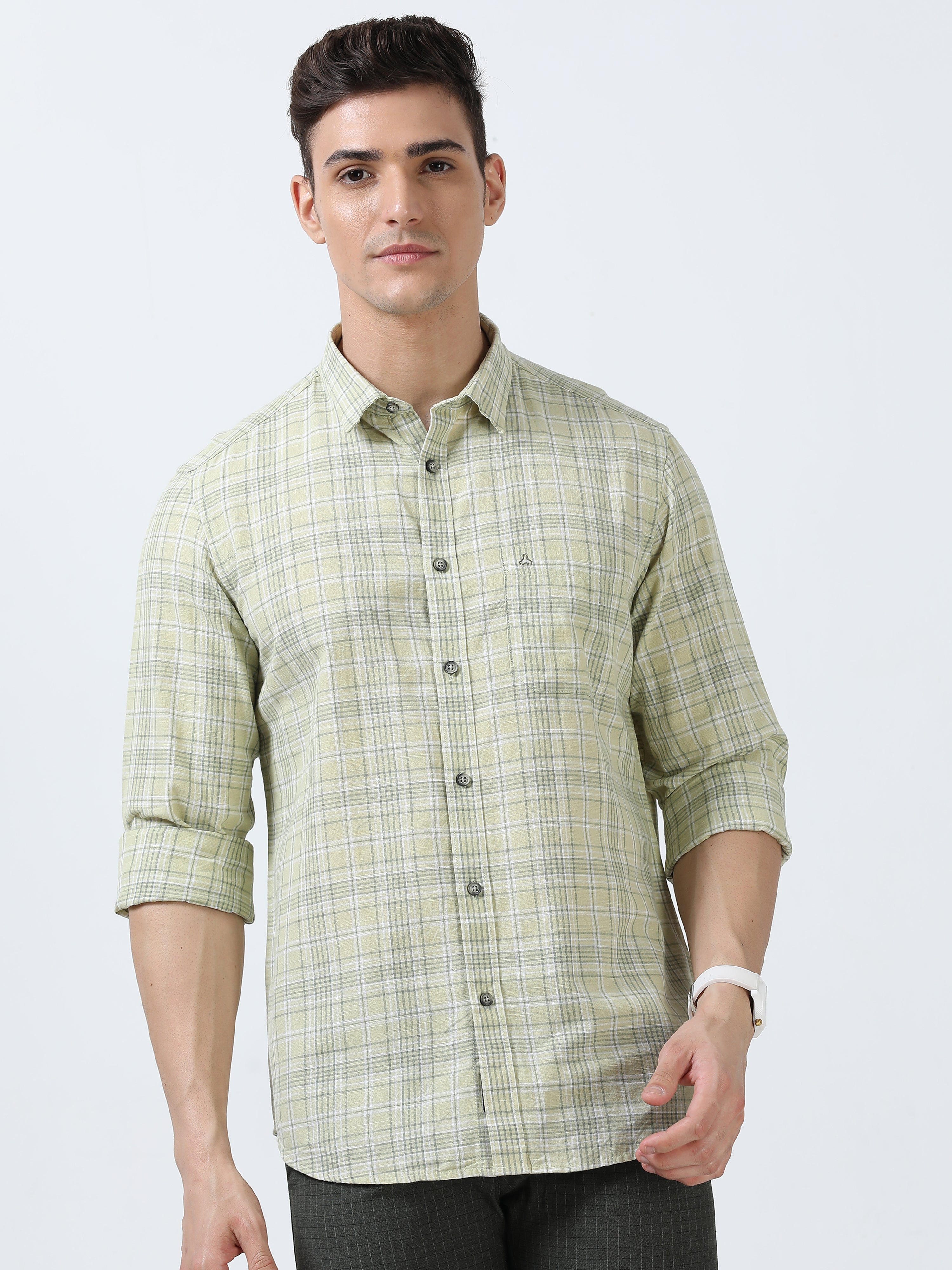 MEN'S GREEN CHECKED SLIM FIT SHIRT