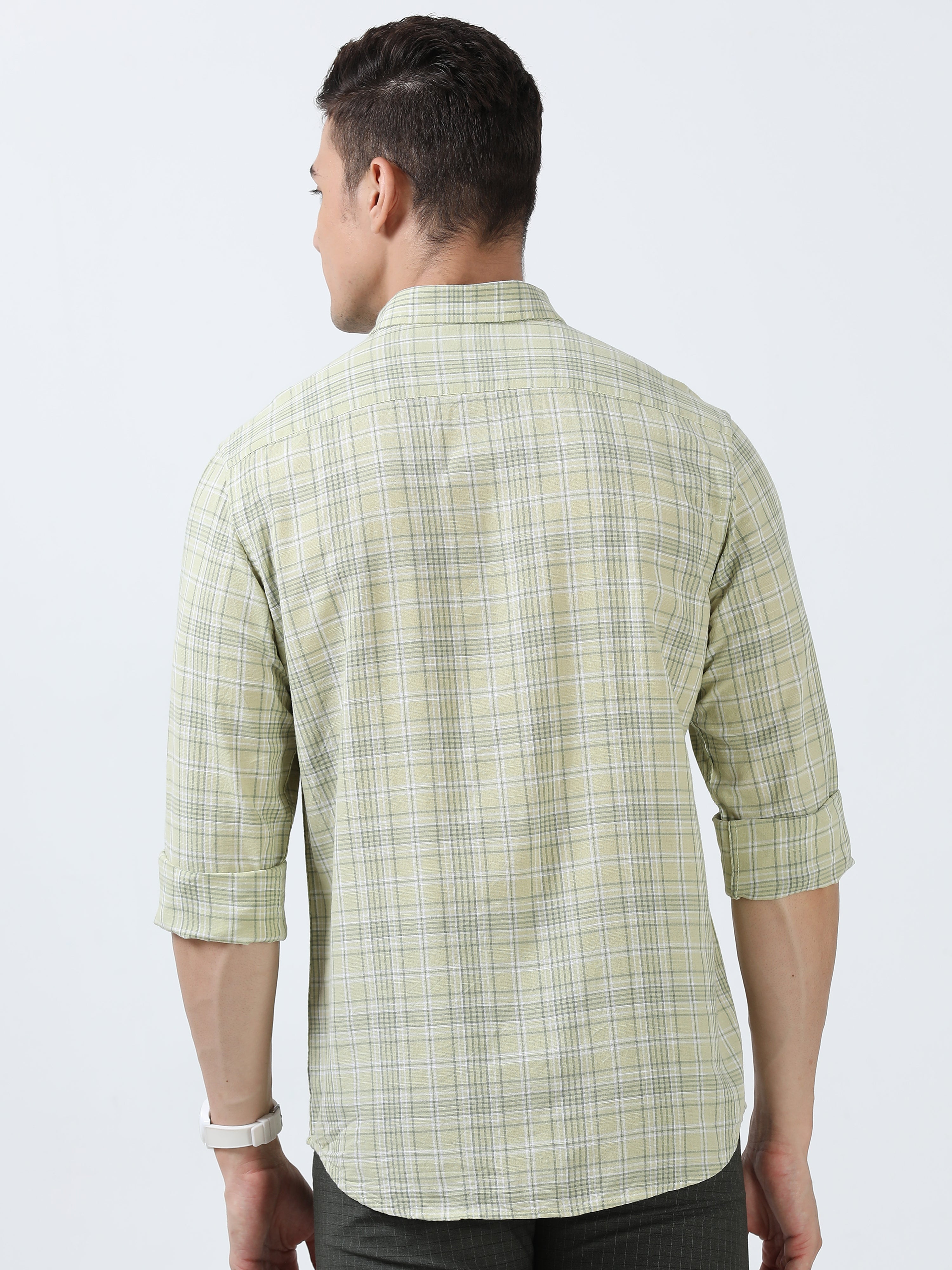 MEN'S GREEN CHECKED SLIM FIT SHIRT