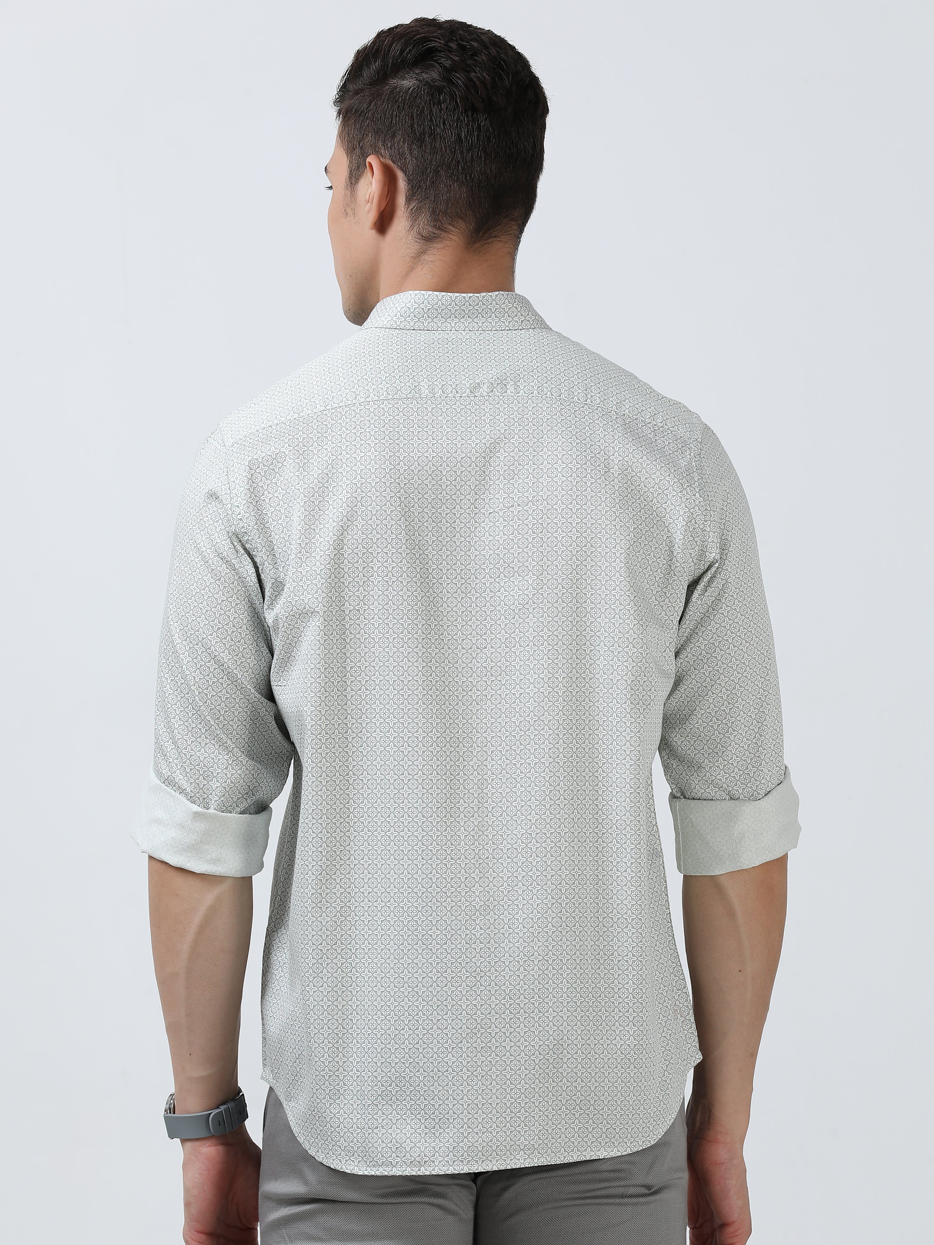 MEN'S WHITE PRINT SLIM FIT SHIRT