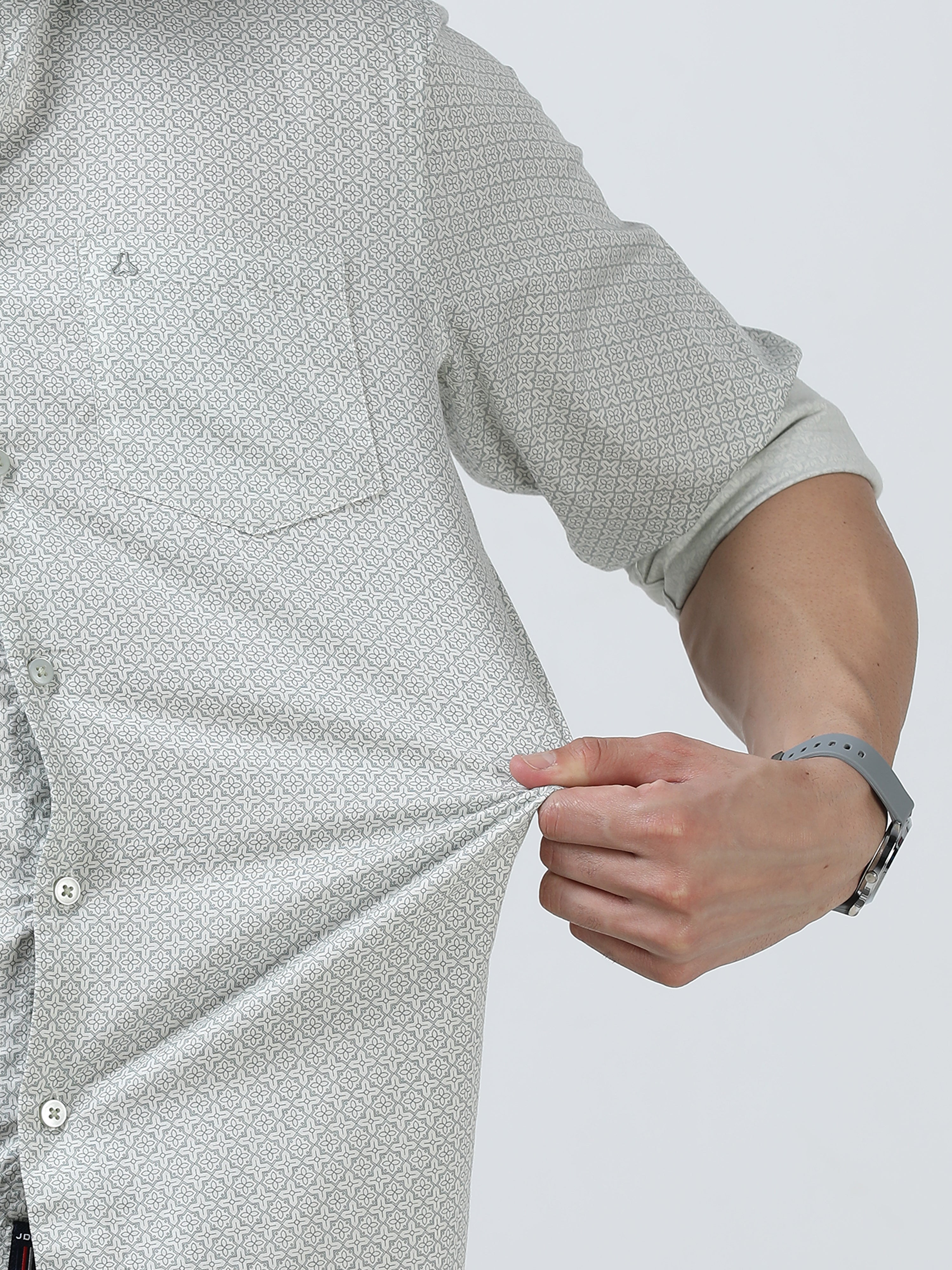 MEN'S WHITE PRINT SLIM FIT SHIRT