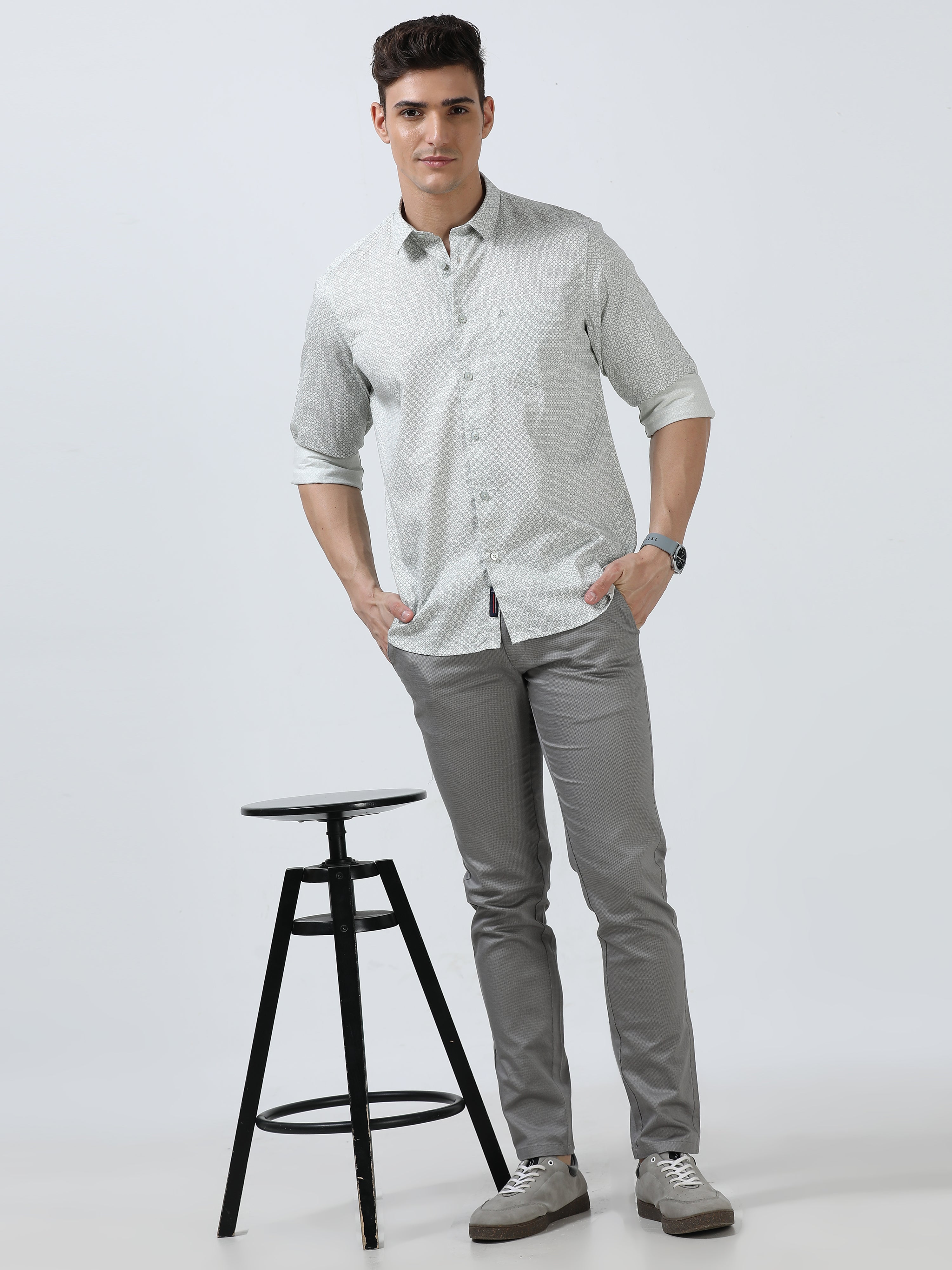 MEN'S WHITE PRINT SLIM FIT SHIRT