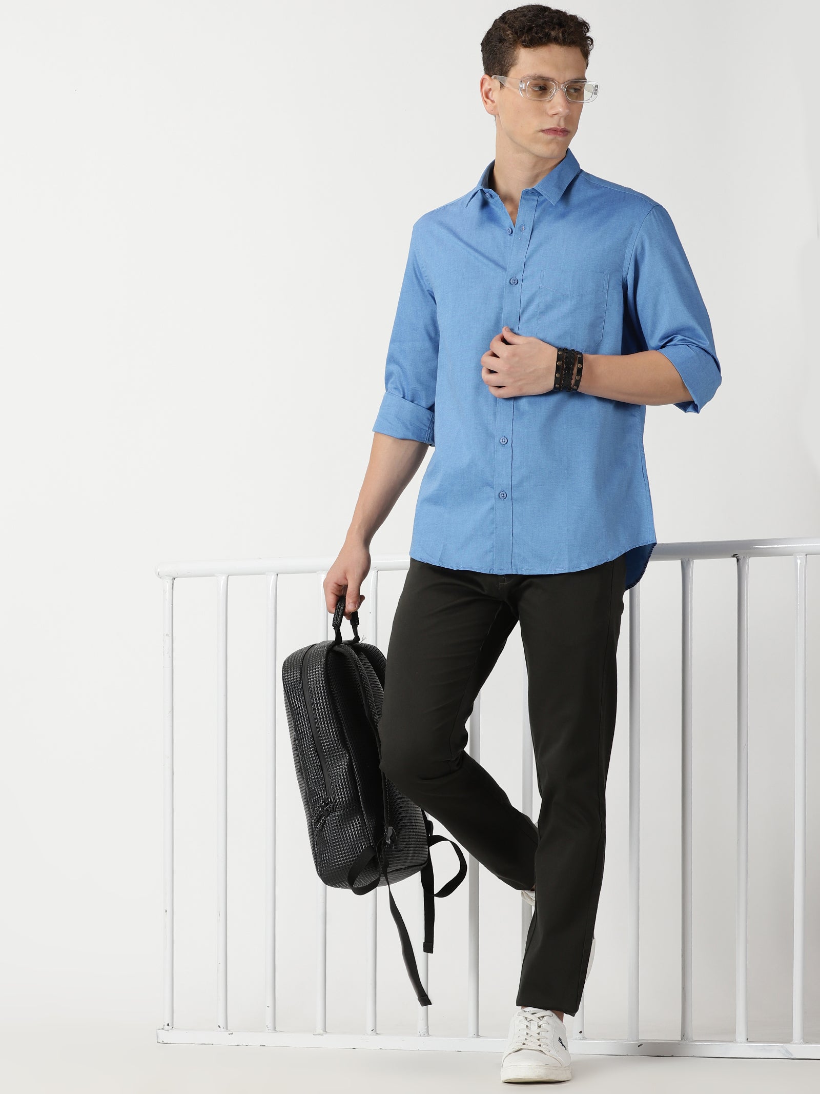 MEN'S BLUE PLAIN SLIM FIT SHIRT