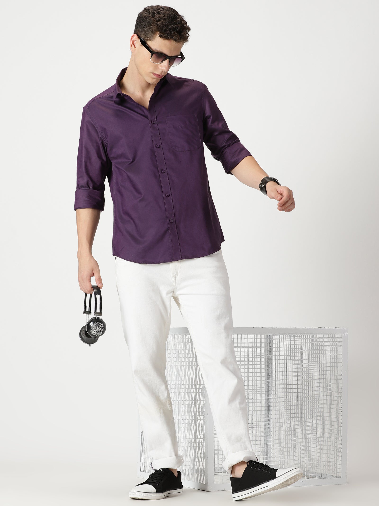 MEN'S PURPLE PLAIN SLIM FIT SHIRT