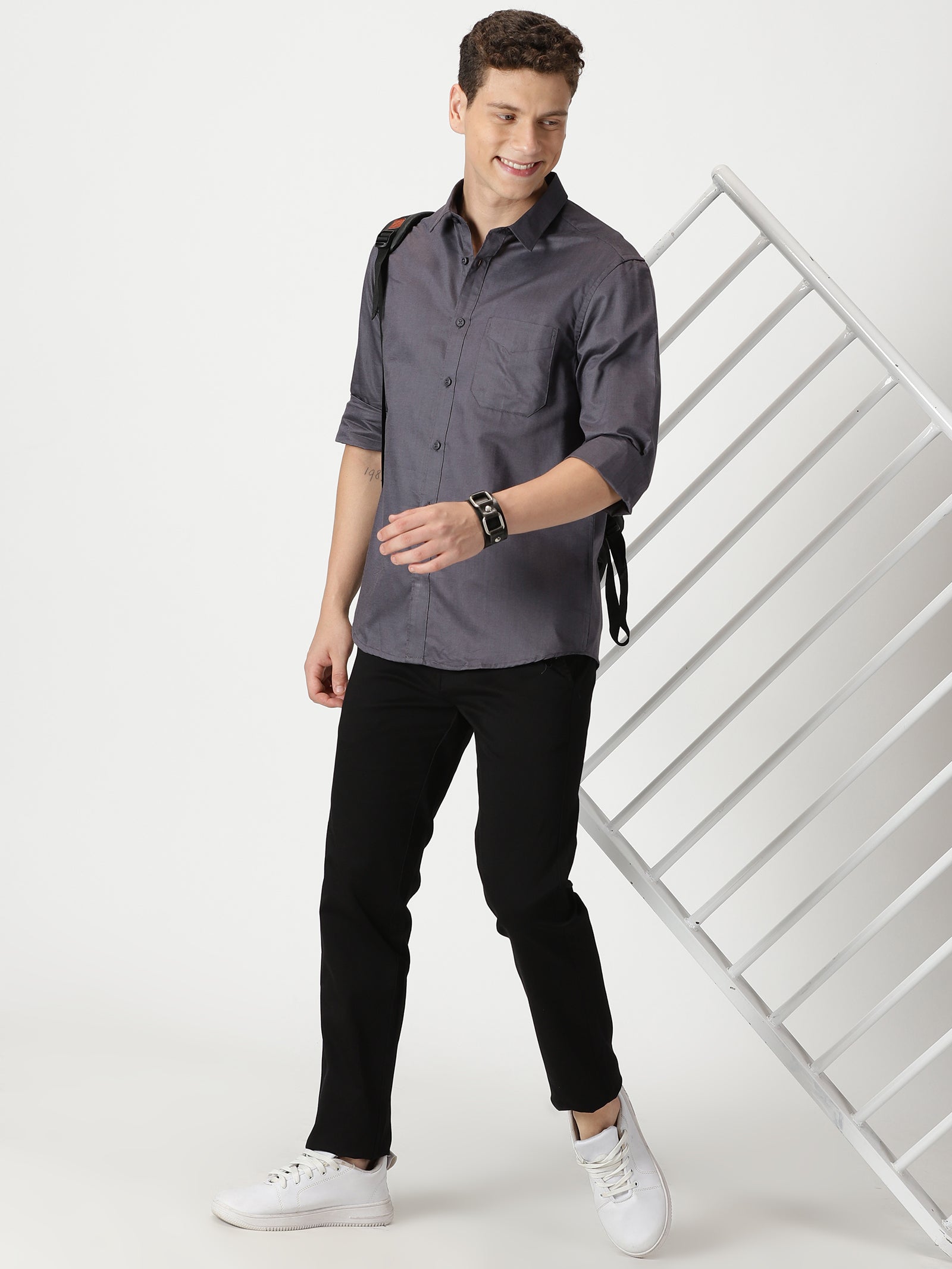 MEN'S DK GREY PLAIN SLIM FIT SHIRT