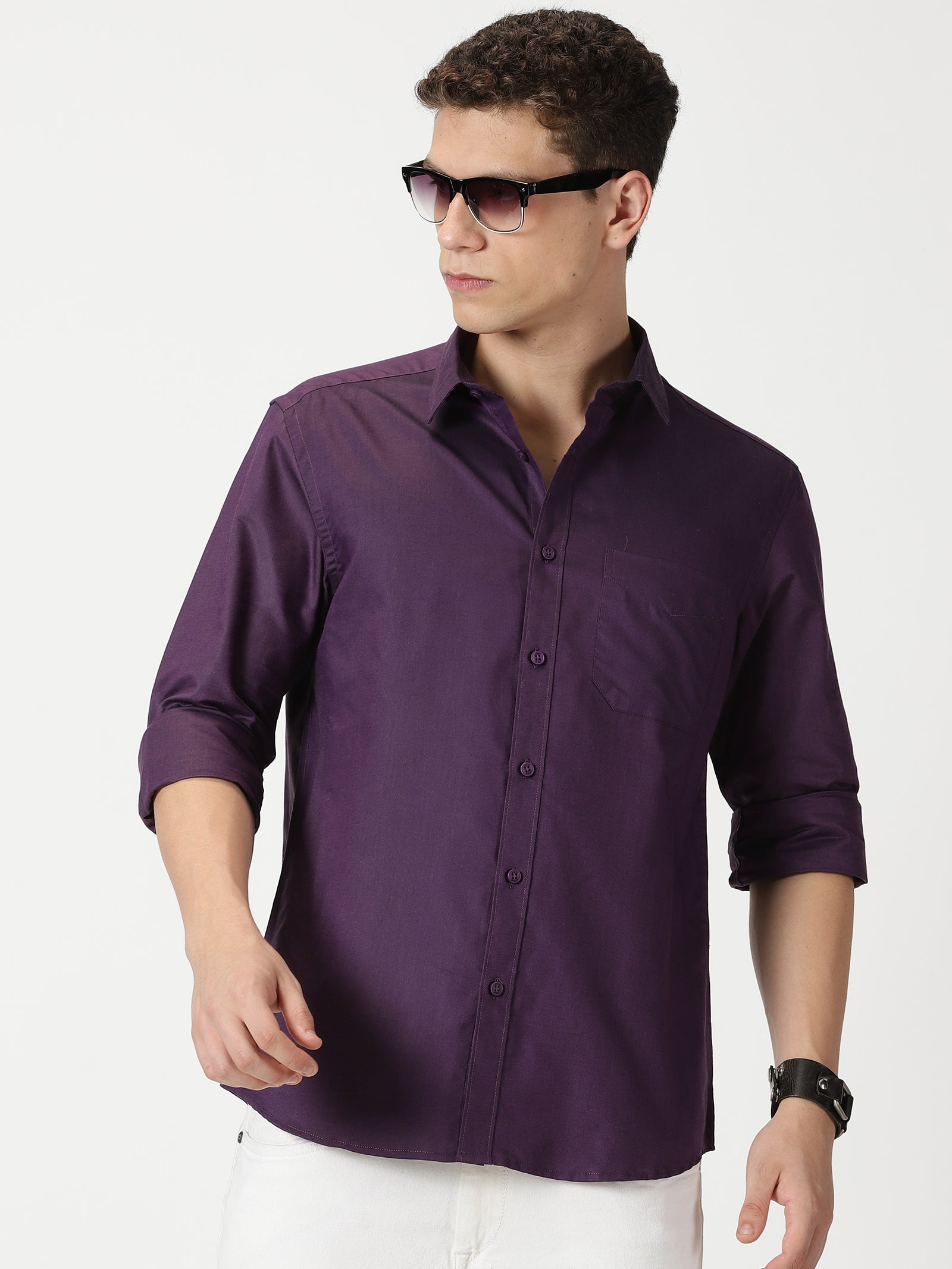 MEN'S PURPLE PLAIN SLIM FIT SHIRT