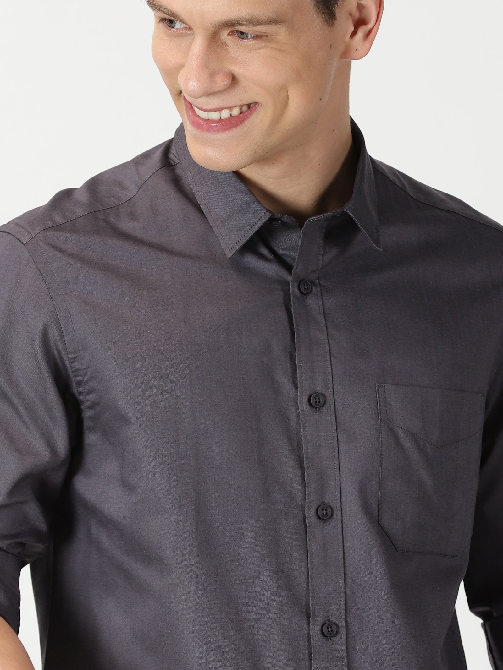 MEN'S DK GREY PLAIN SLIM FIT SHIRT