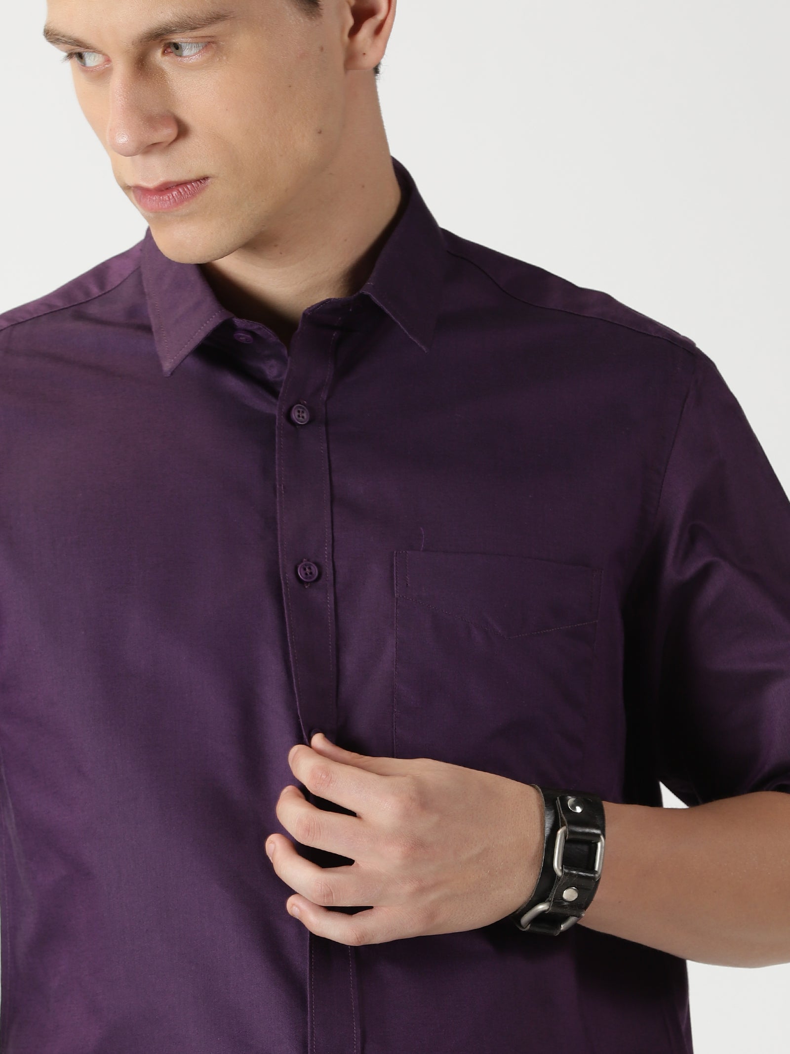 MEN'S PURPLE PLAIN SLIM FIT SHIRT