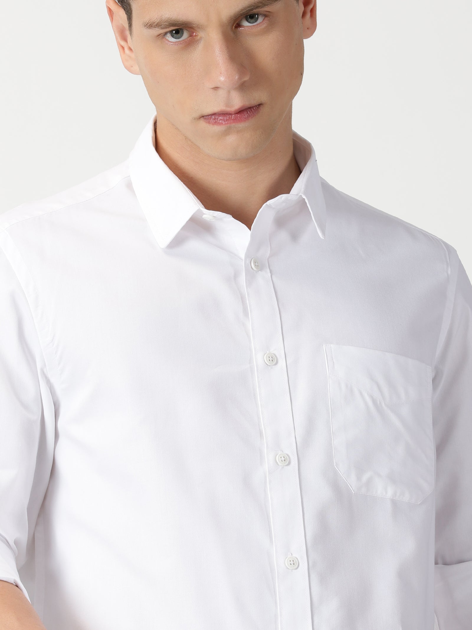 MEN'S WHITE PLAIN SLIM FIT SHIRT