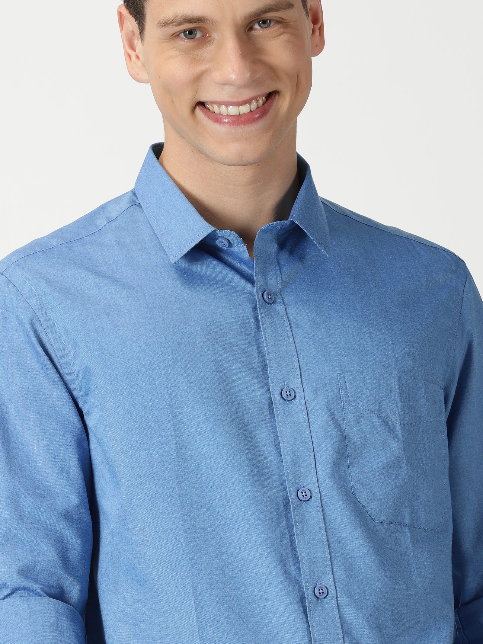 MEN'S BLUE PLAIN SLIM FIT SHIRT