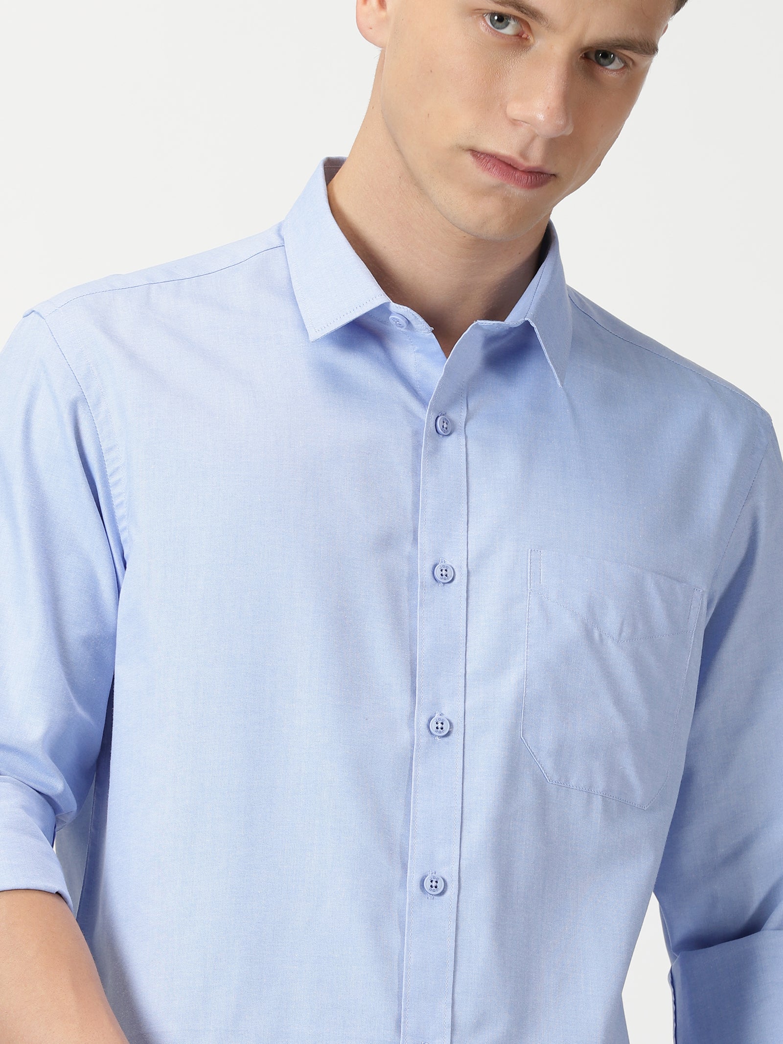 MEN'S LT BLUE PLAIN SLIM FIT SHIRT