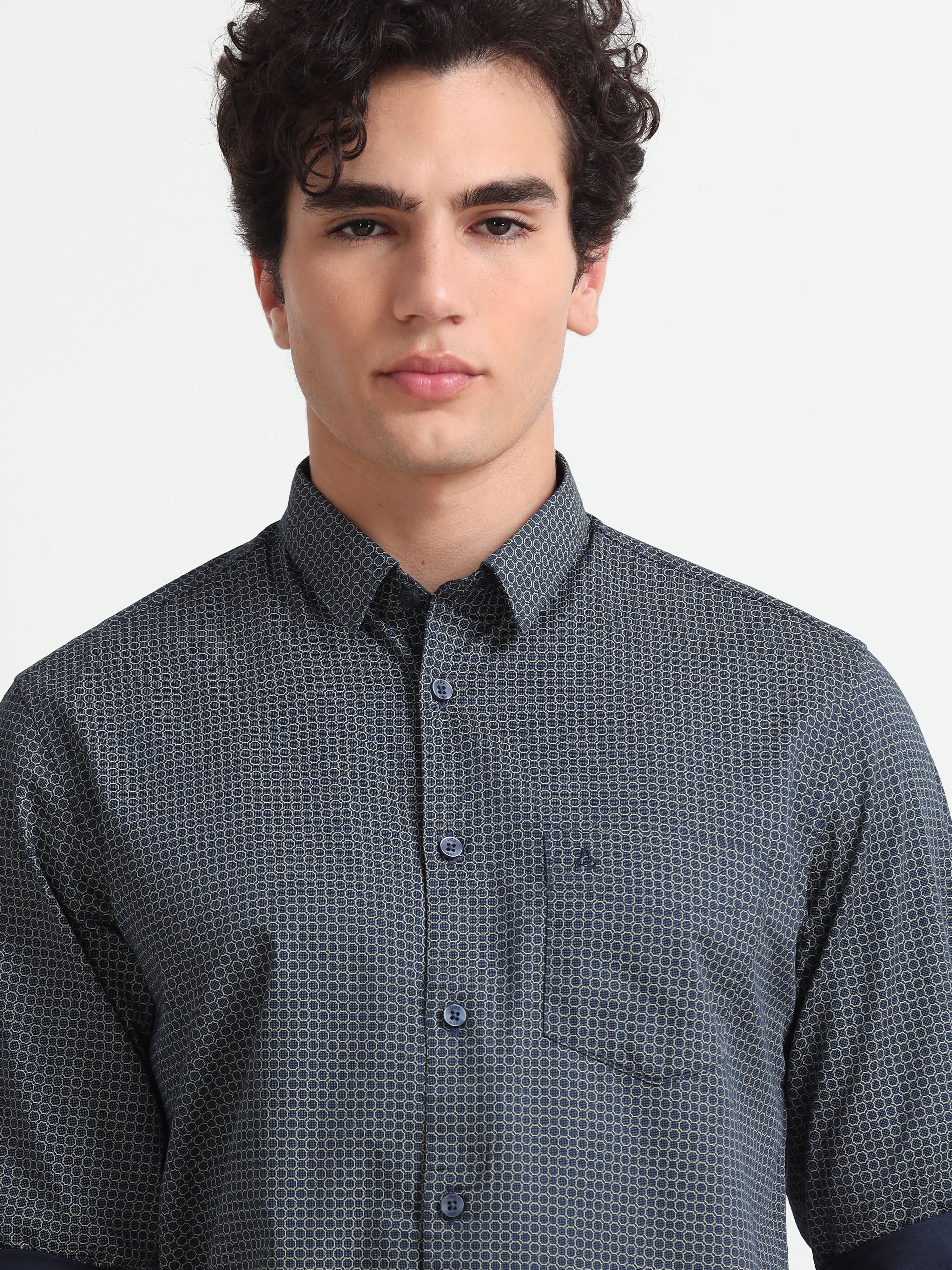 MEN'S GREEN PRINT SLIM FIT SHIRT
