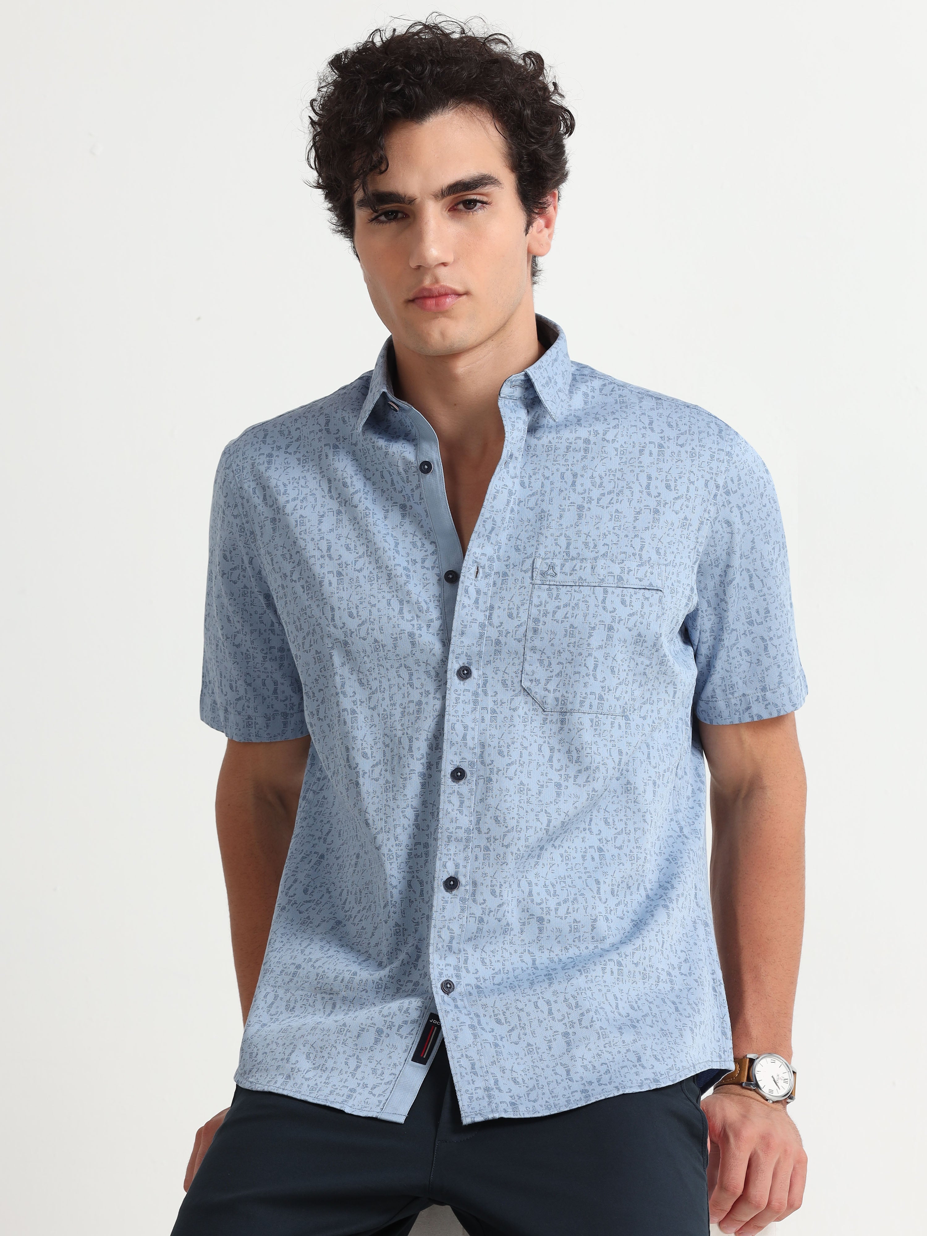 MEN'S BLUE PRINT SLIM FIT SHIRT