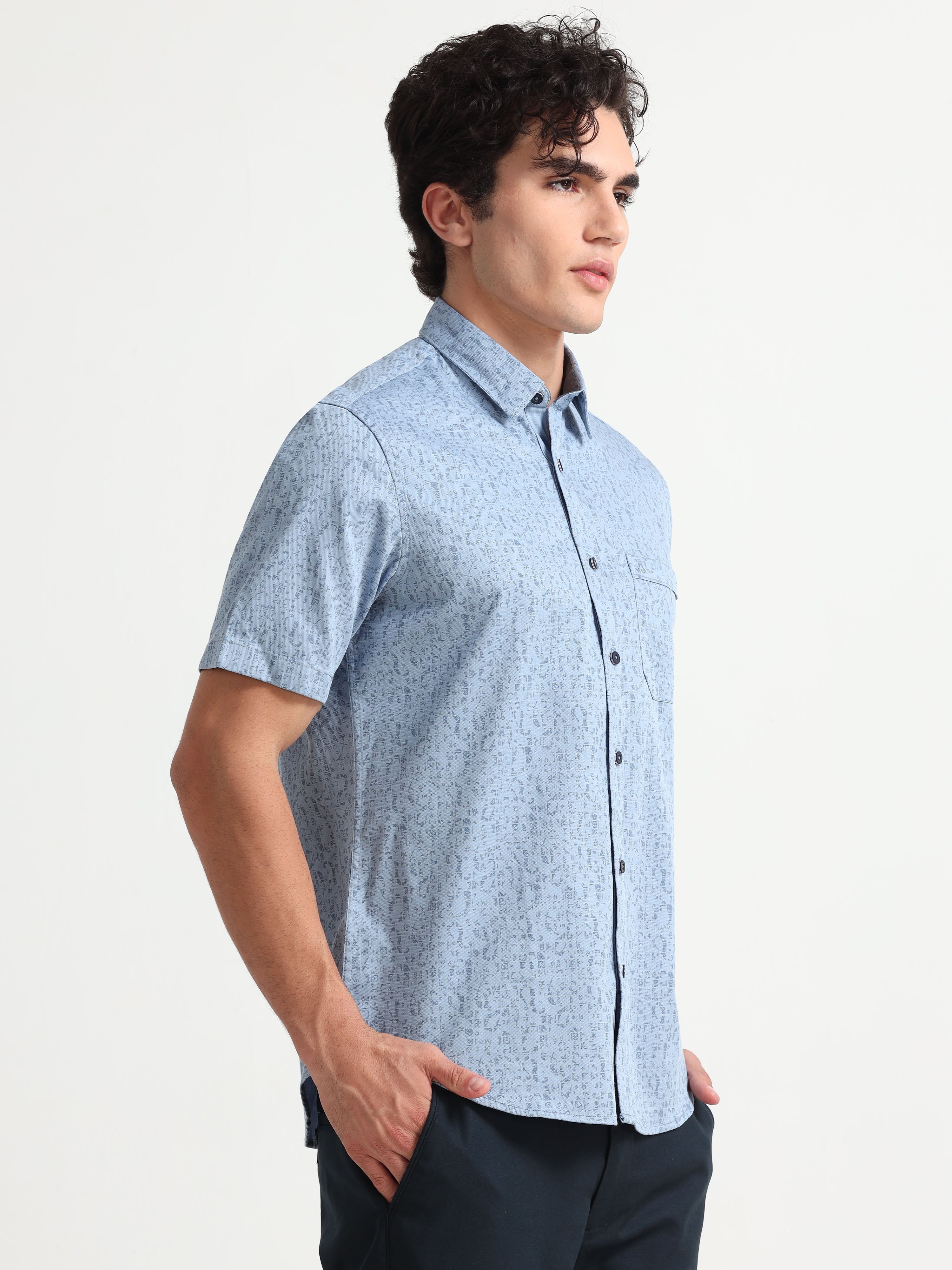 MEN'S BLUE PRINT SLIM FIT SHIRT