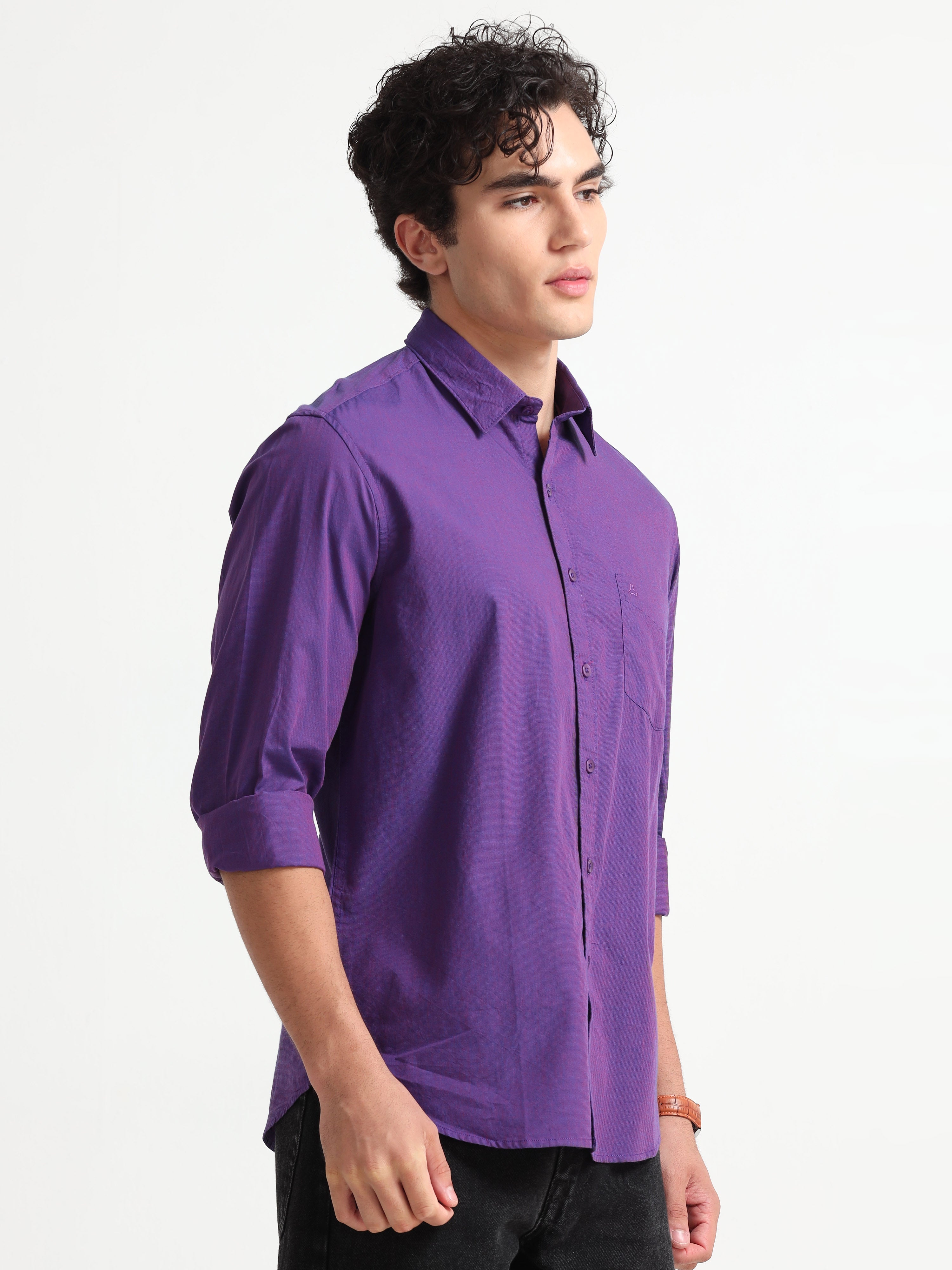 MEN'S PURPLE CROSS SOLID SLIM FIT SHIRT