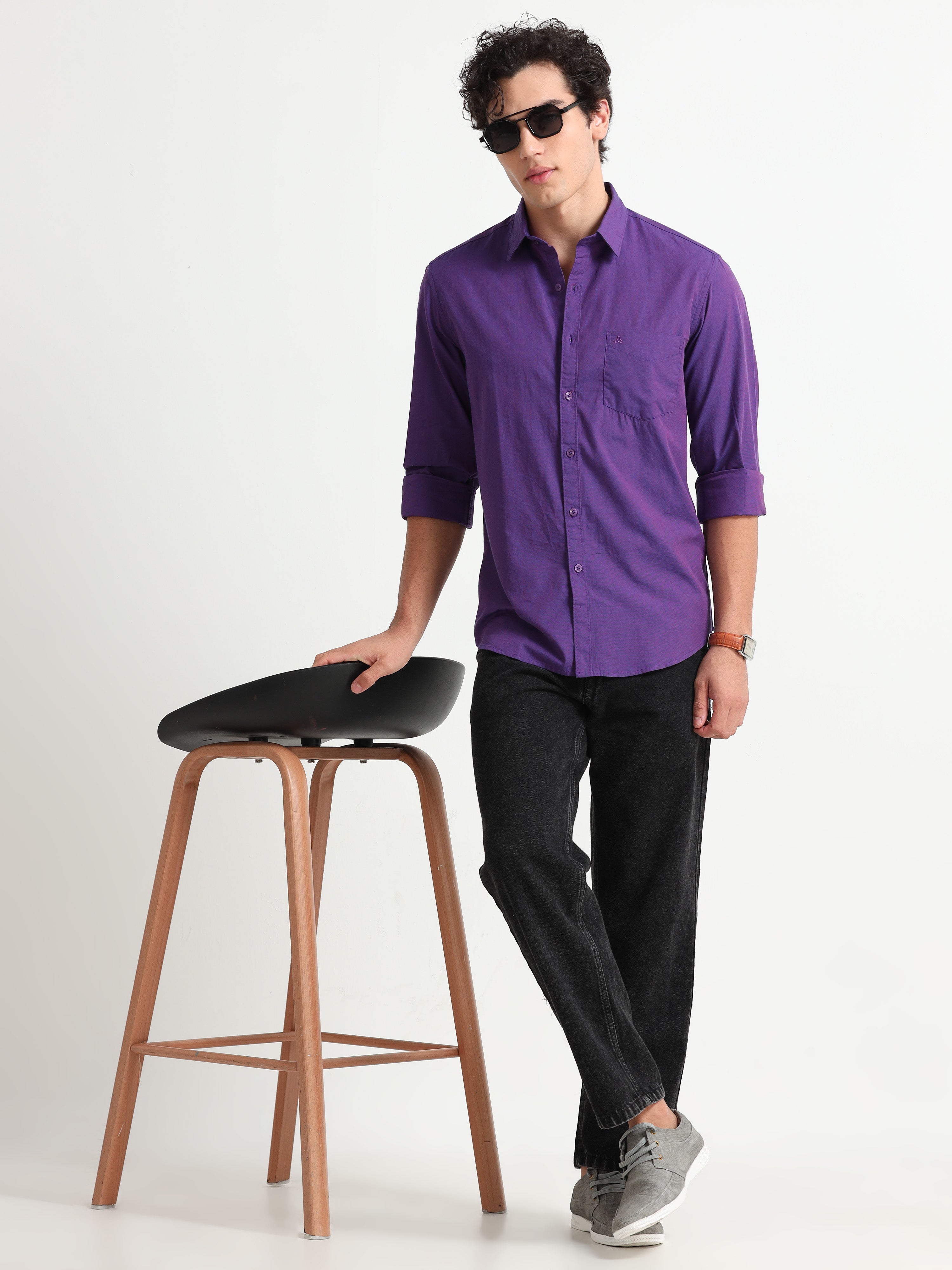 MEN'S PURPLE CROSS SOLID SLIM FIT SHIRT
