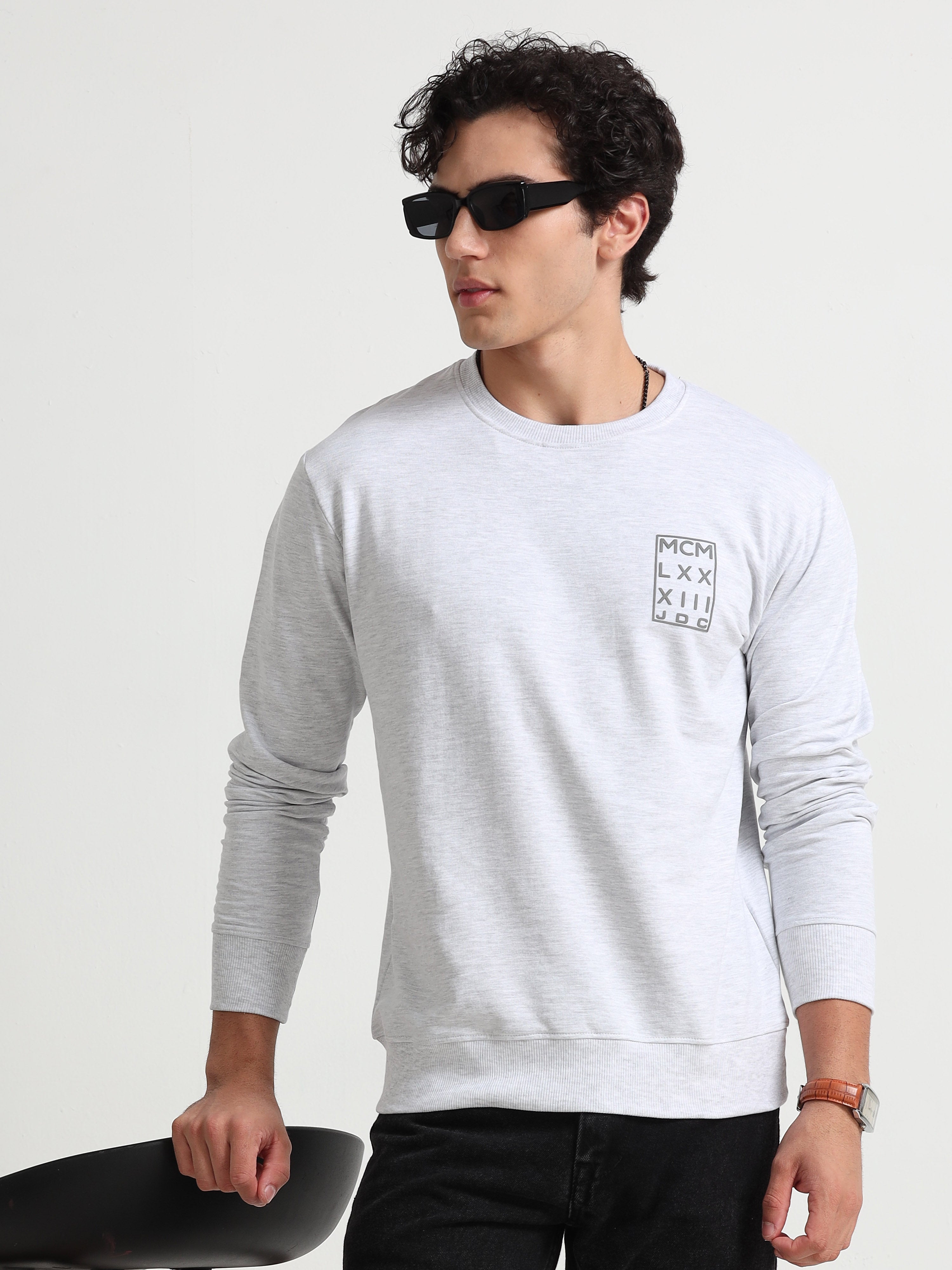 MEN'S ECRU MELANGE SLIM FIT SWEAT SHIRT