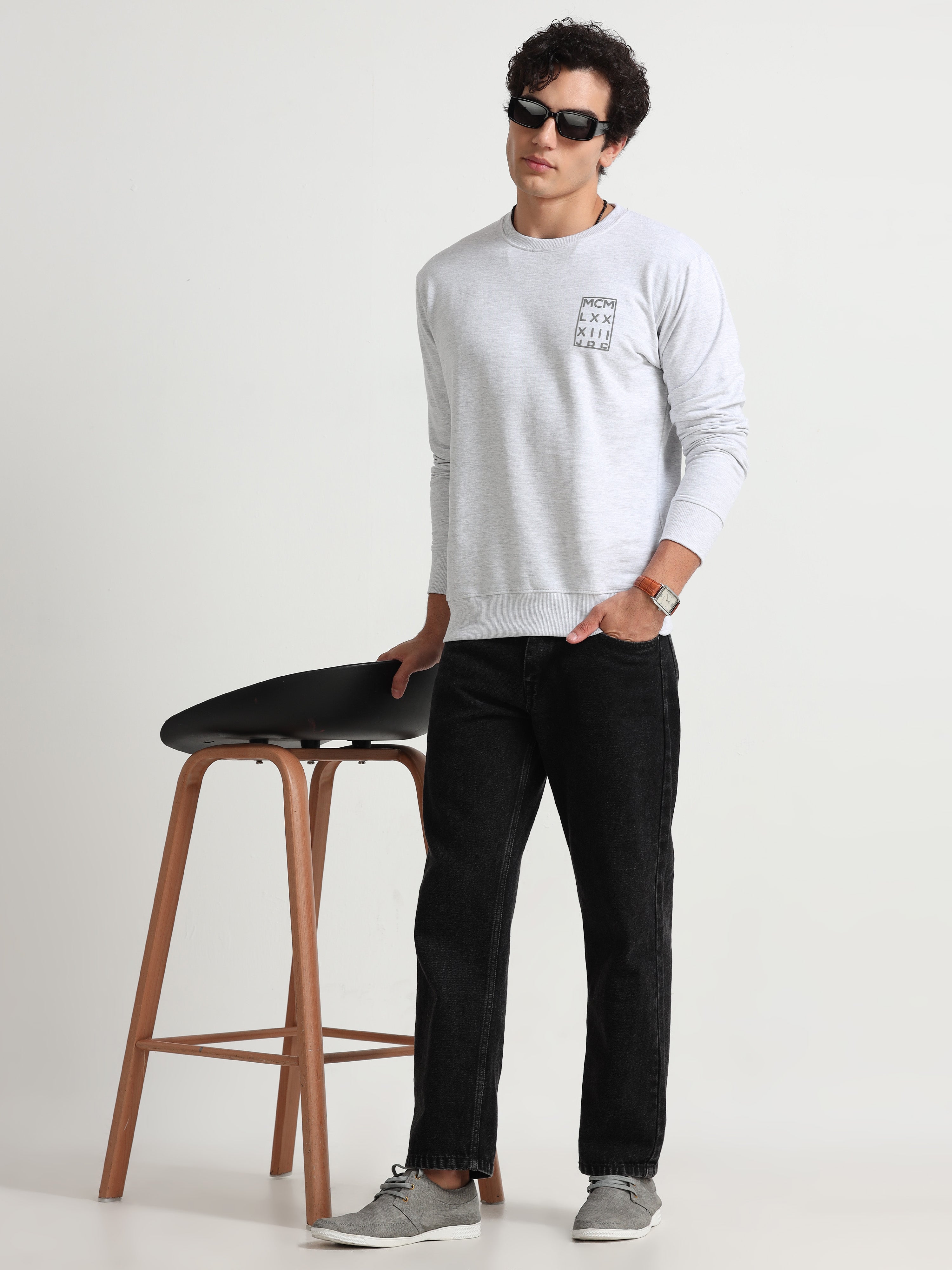 MEN'S ECRU MELANGE SLIM FIT SWEAT SHIRT