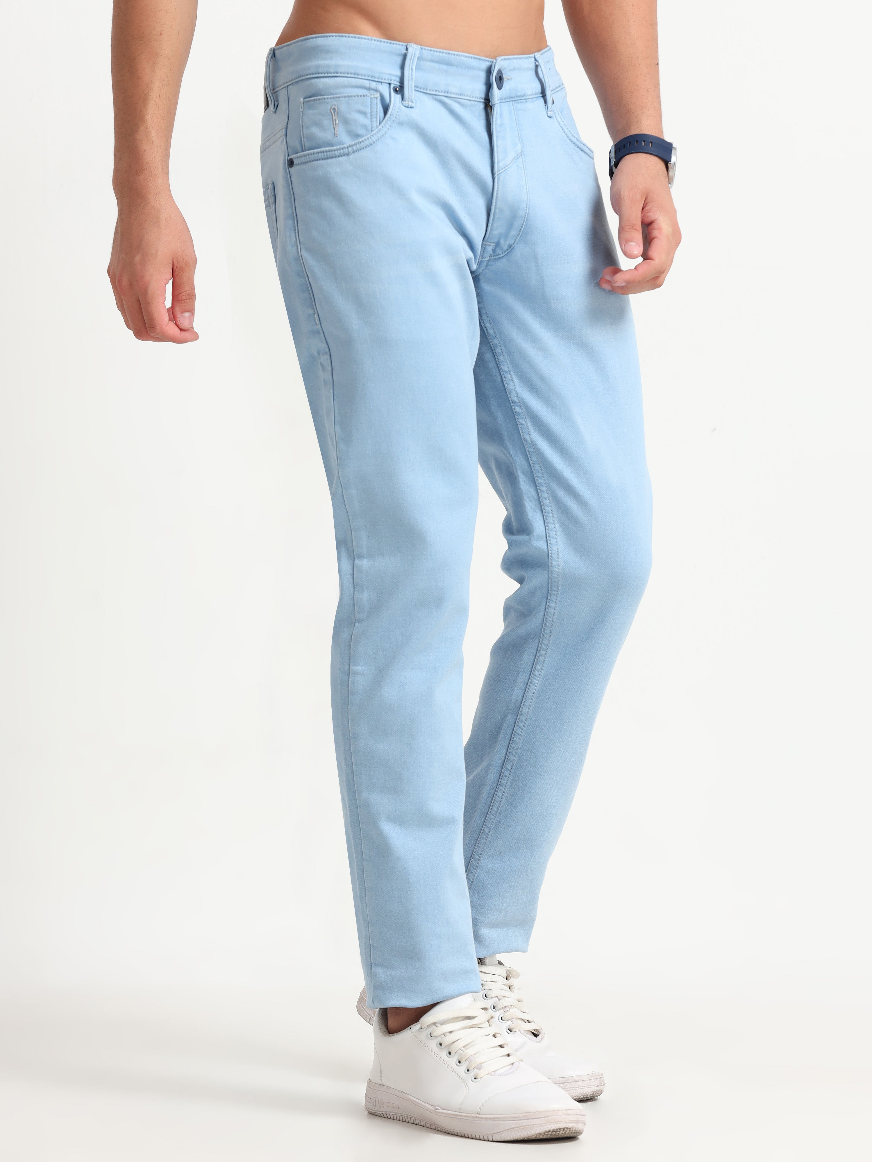 MEN'S BLUE SOLID SLIM FIT JEANS