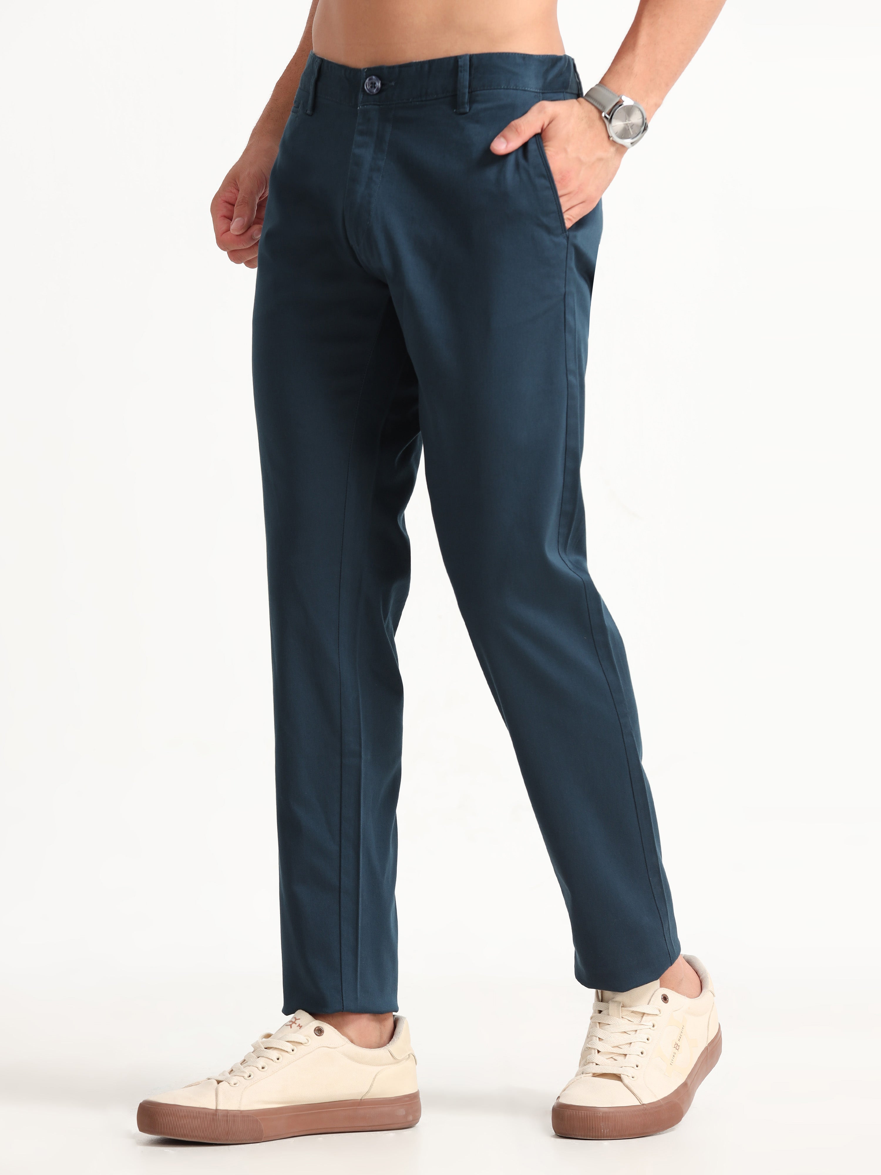 MEN'S P.GREEN SOLID SLIM FIT TROUSER