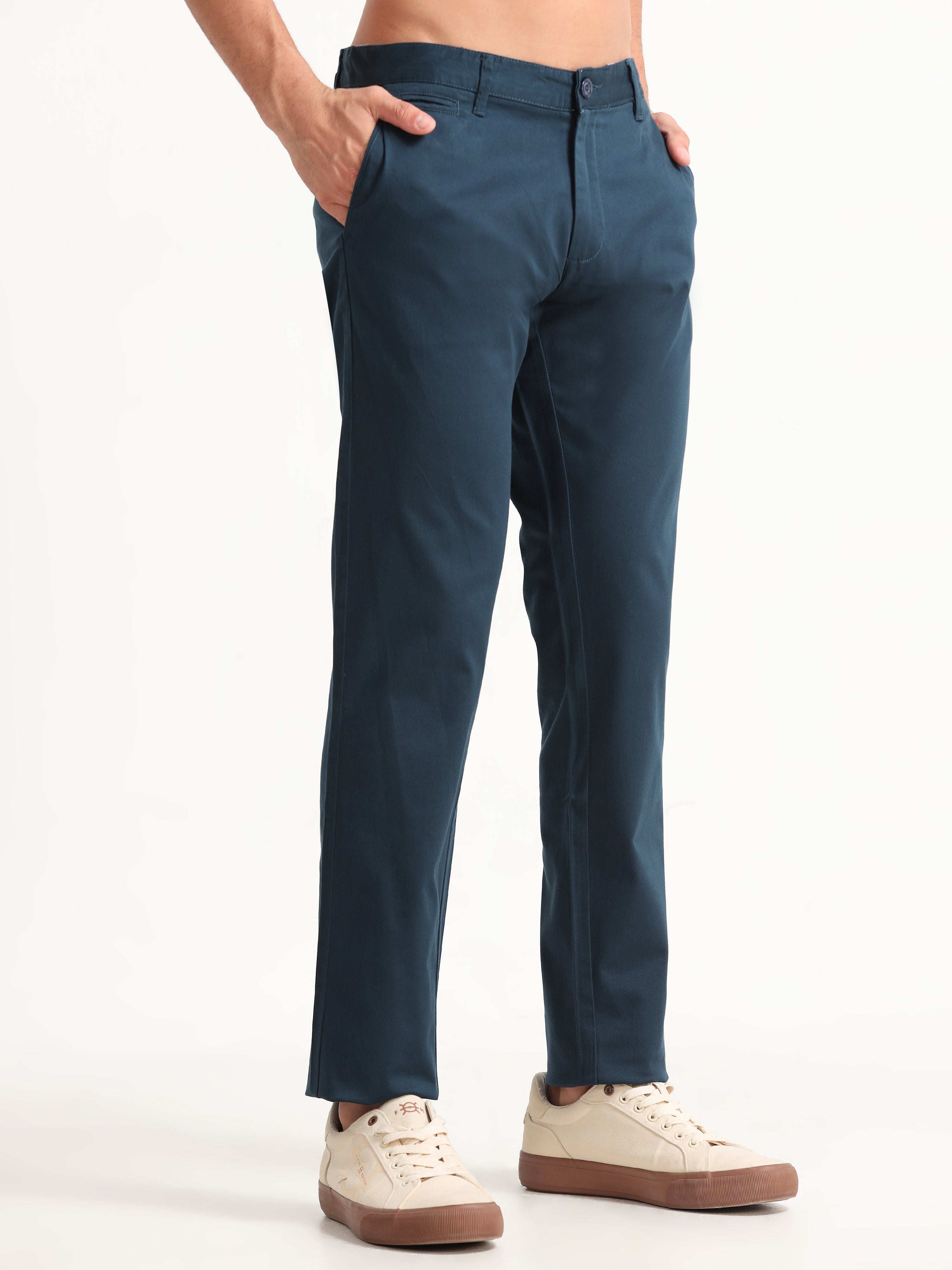 MEN'S P.GREEN SOLID SLIM FIT TROUSER
