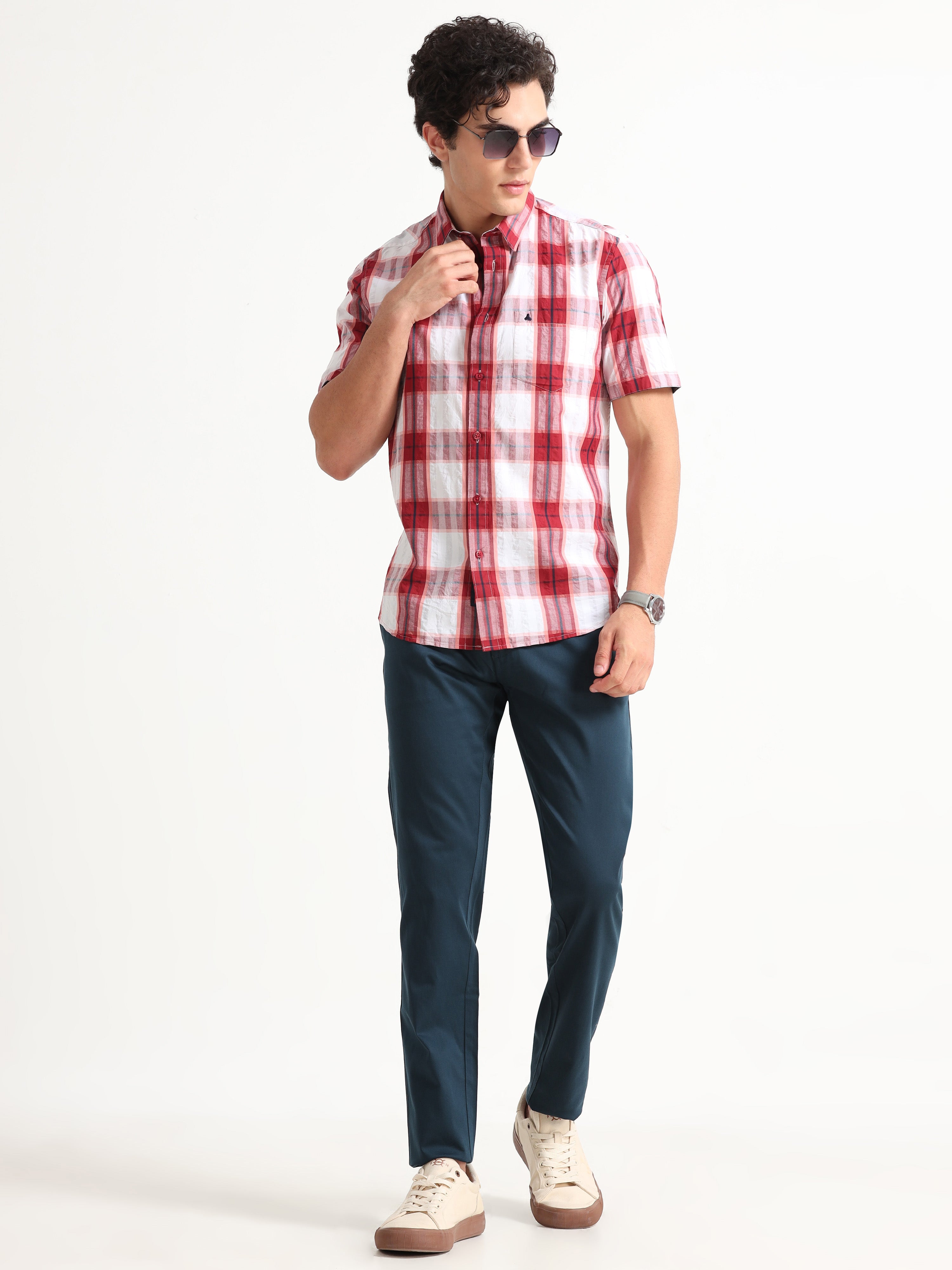 MEN'S P.GREEN SOLID SLIM FIT TROUSER