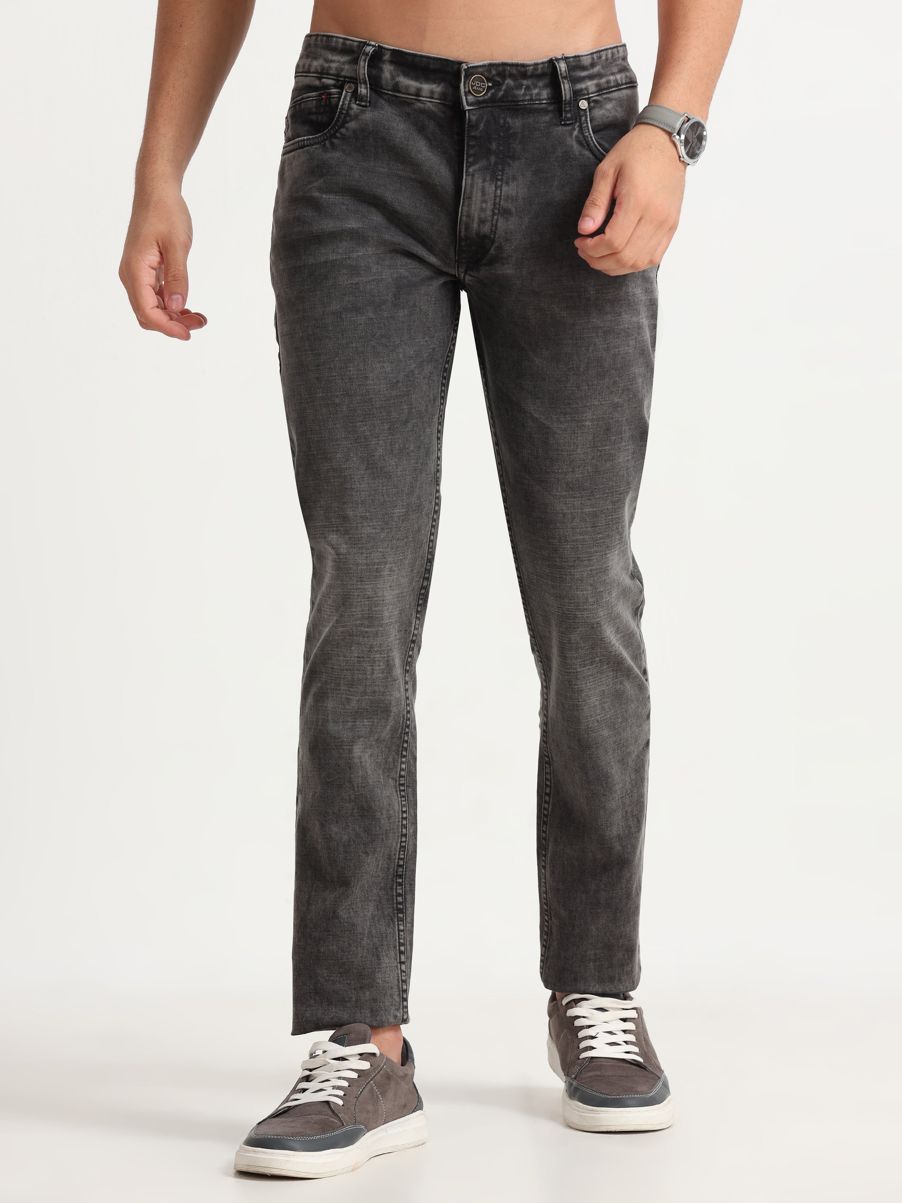 MEN'S BROWN SOLID SLIM FIT JEANS