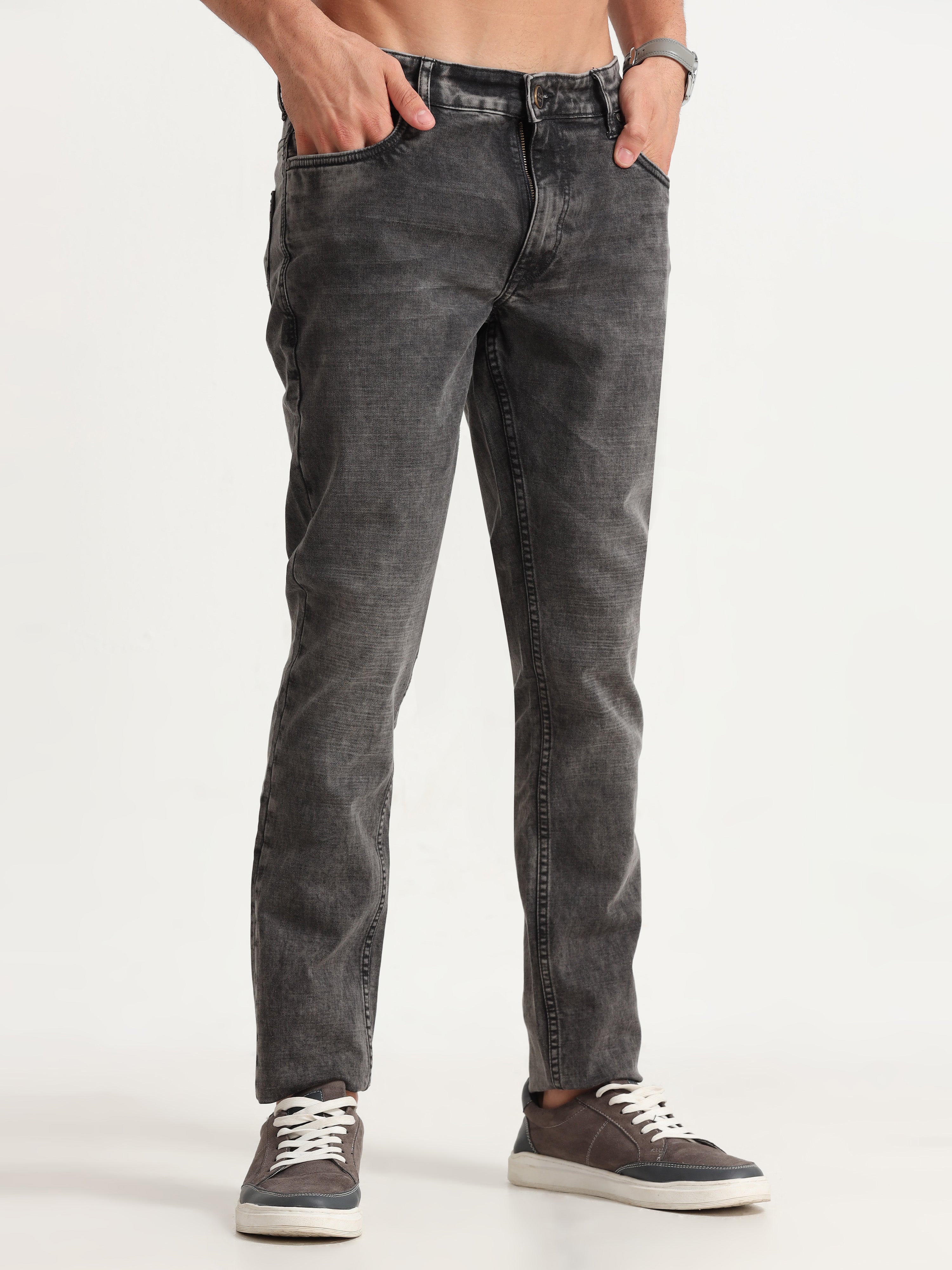 MEN'S BROWN SOLID SLIM FIT JEANS