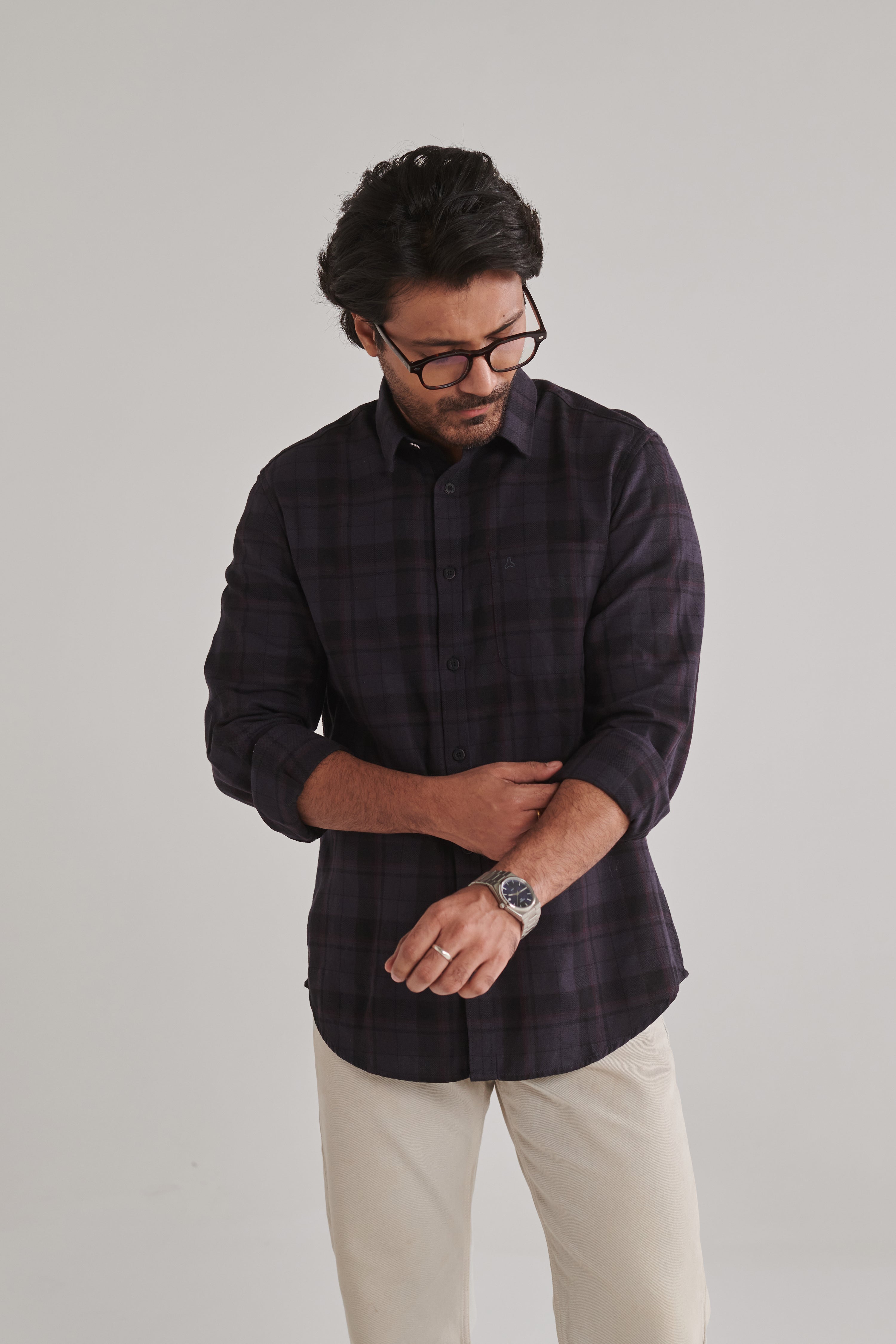 MEN'S BLACK CHECKS SLIM FIT SHIRT