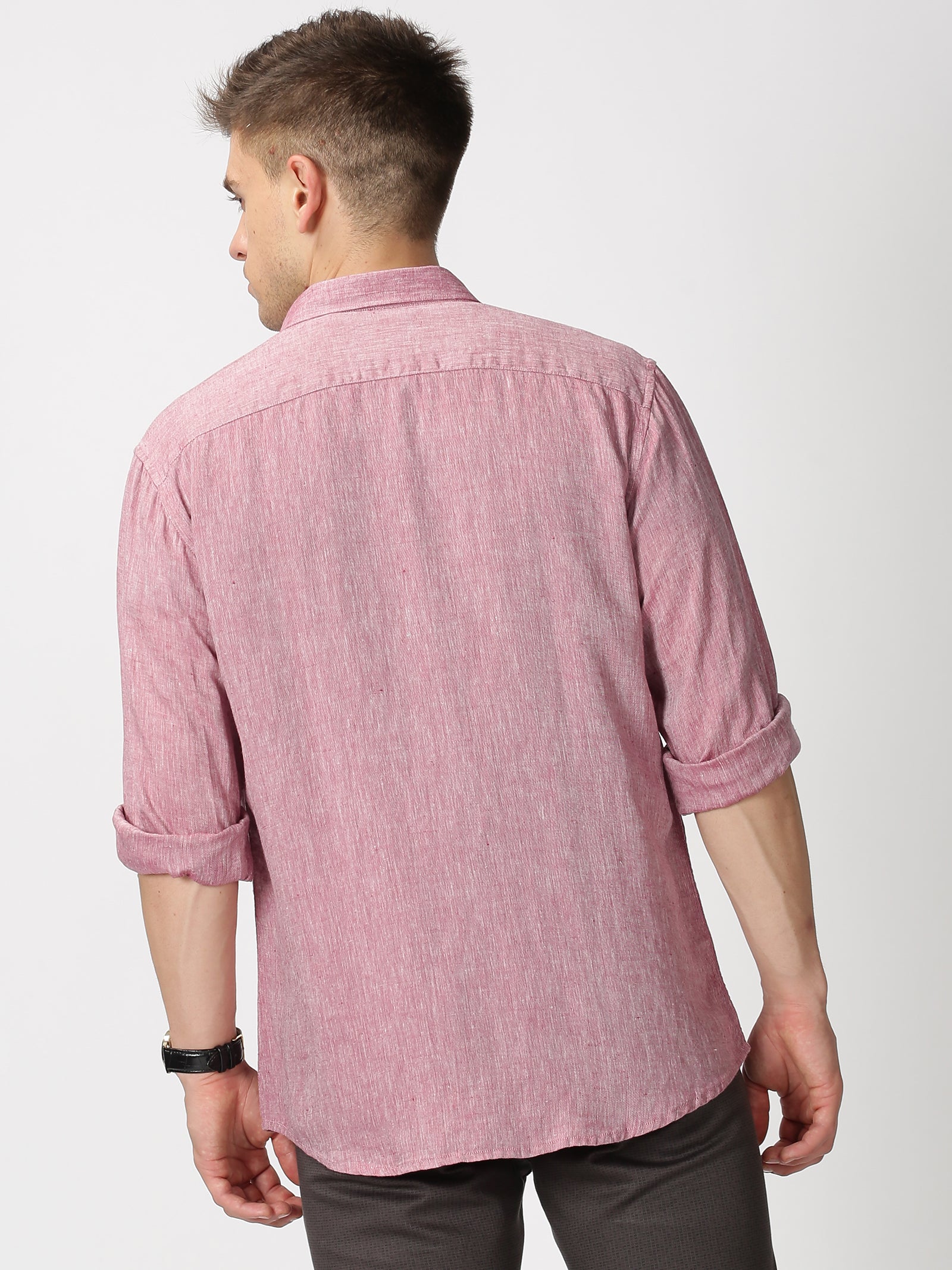 MEN'S LINEN MAROON SOLID SLIM FIT SHIRT