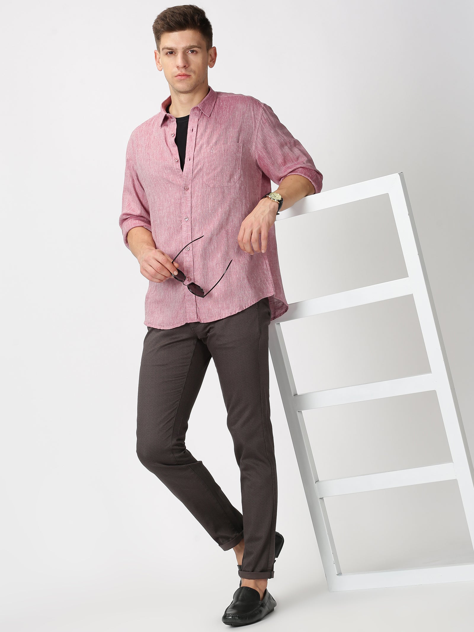 MEN'S LINEN MAROON SOLID SLIM FIT SHIRT