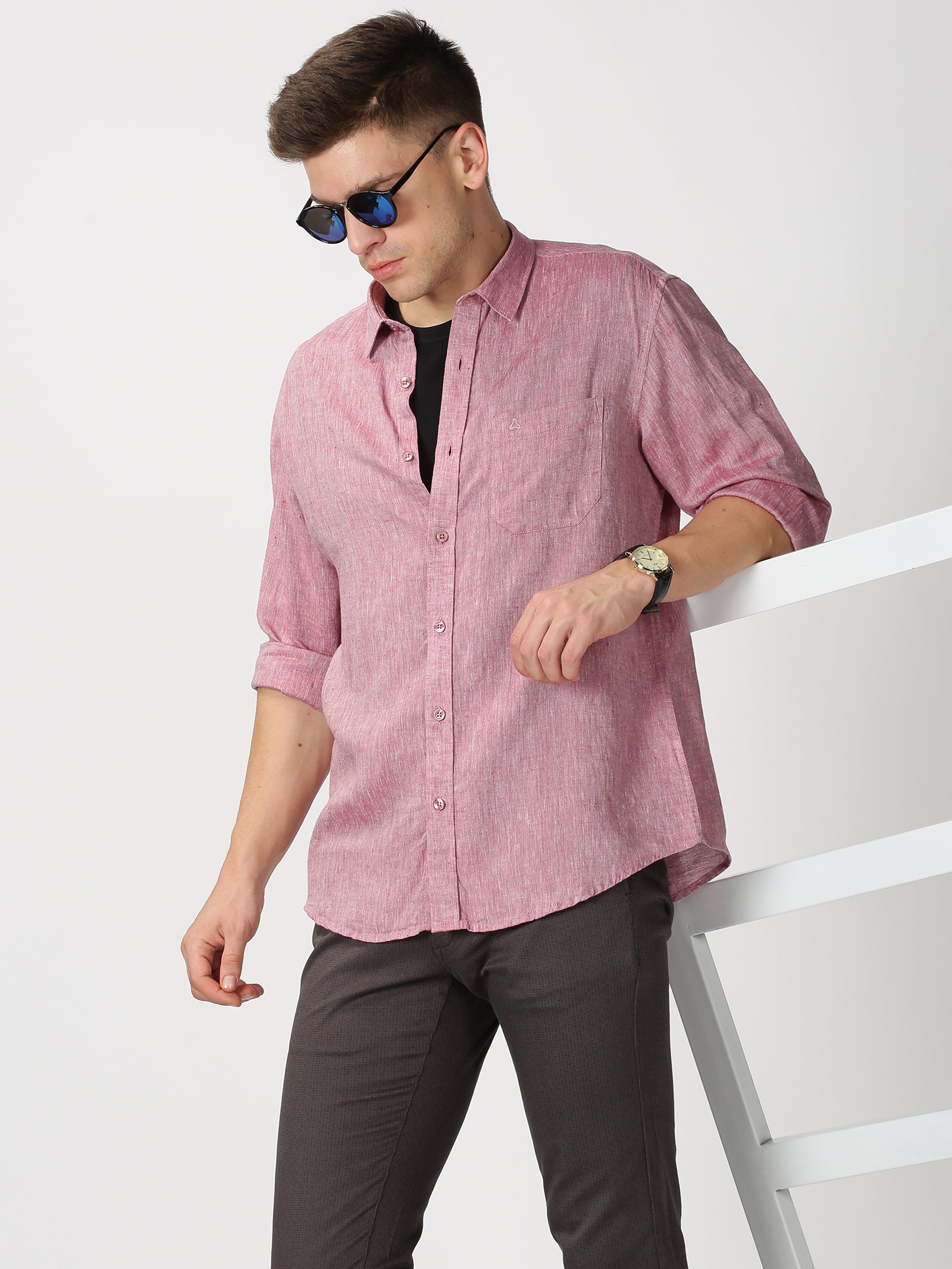 MEN'S LINEN MAROON SOLID SLIM FIT SHIRT