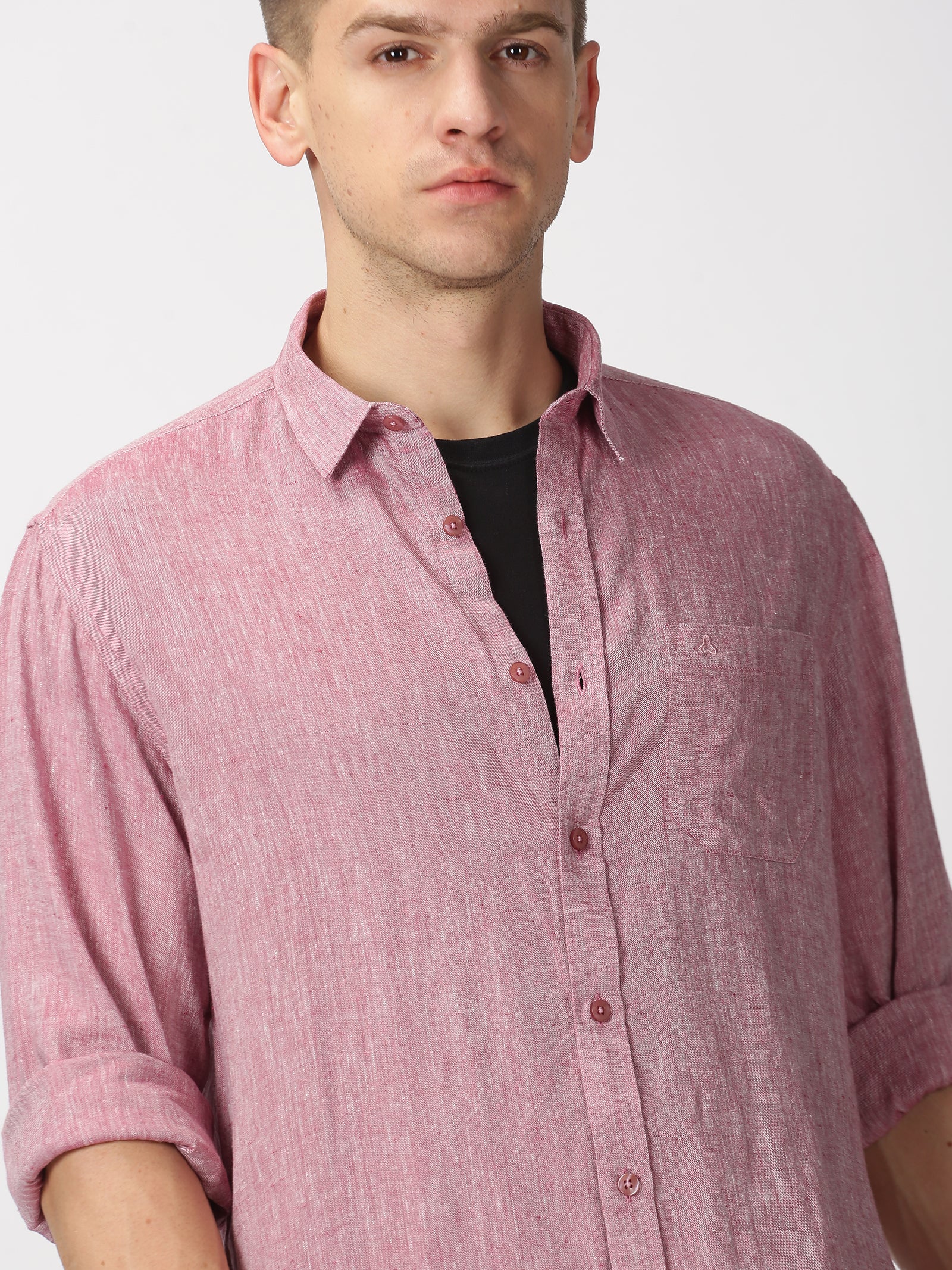 MEN'S LINEN MAROON SOLID SLIM FIT SHIRT