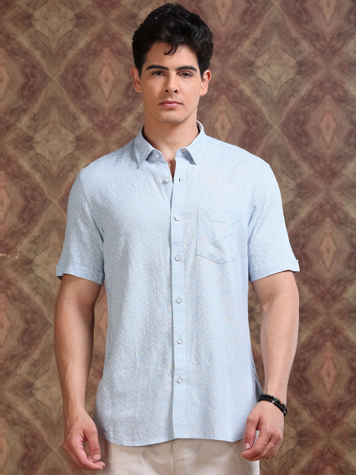 MEN'S LT.BLUE PRINT SLIM FIT SHIRT