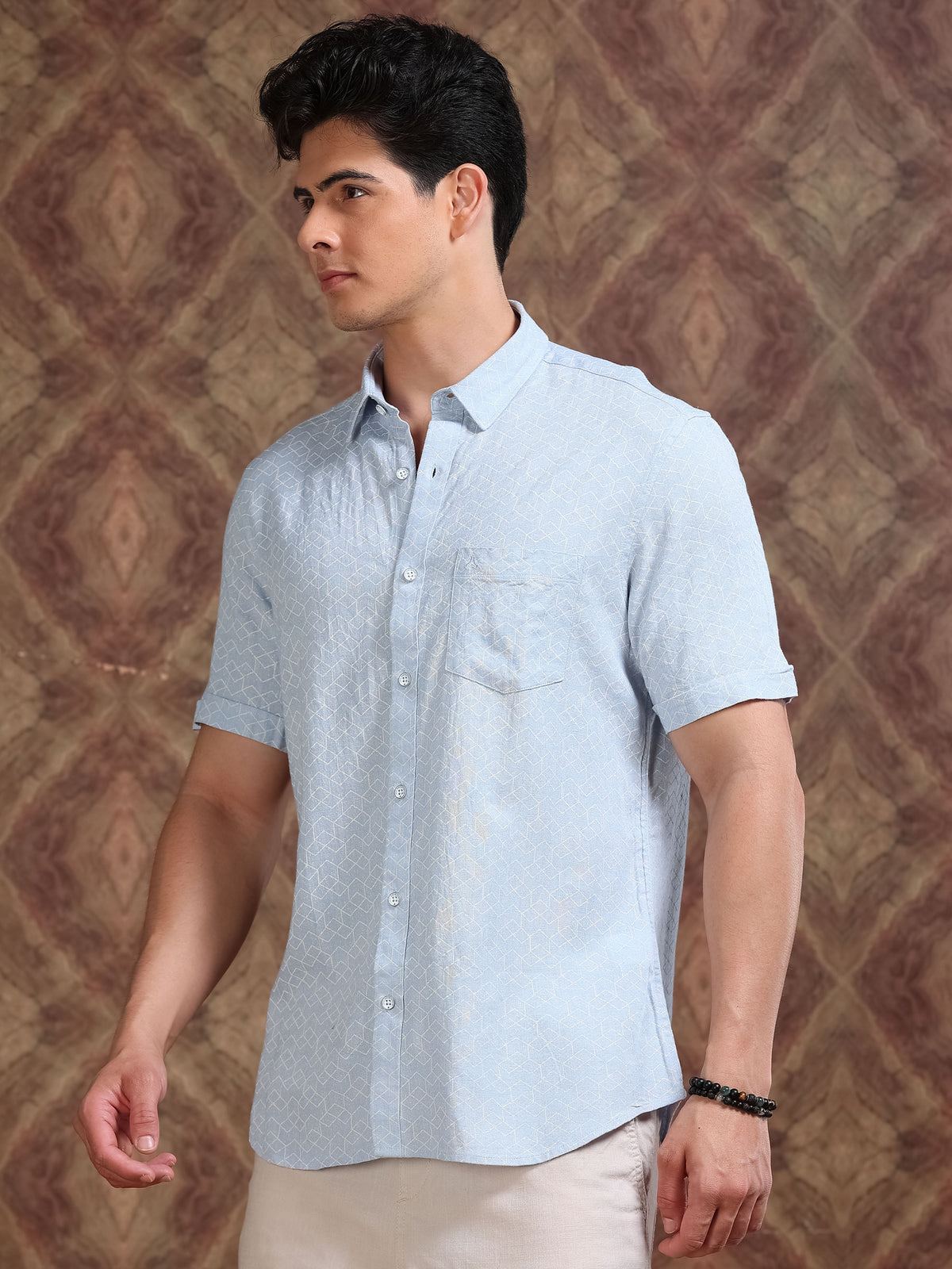 MEN'S LT.BLUE PRINT SLIM FIT SHIRT