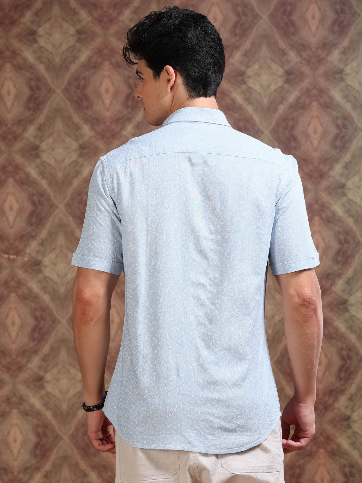 MEN'S LT.BLUE PRINT SLIM FIT SHIRT