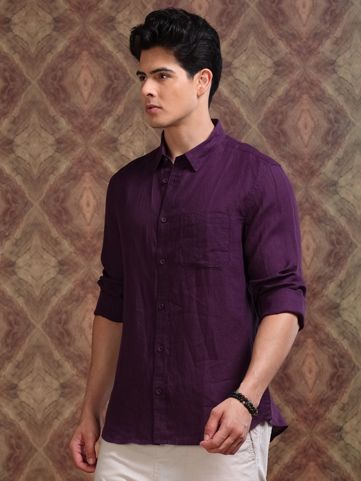 MEN'S DK.PURPLE SOLID SLIM FIT LINEN SHIRT
