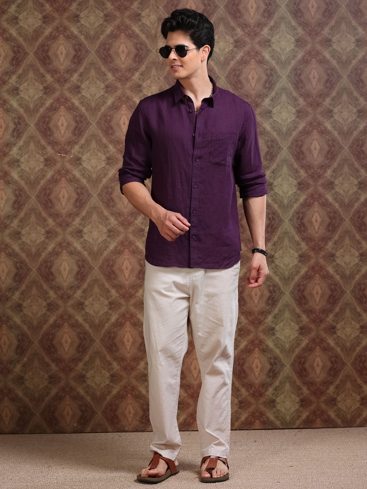 MEN'S DK.PURPLE SOLID SLIM FIT LINEN SHIRT