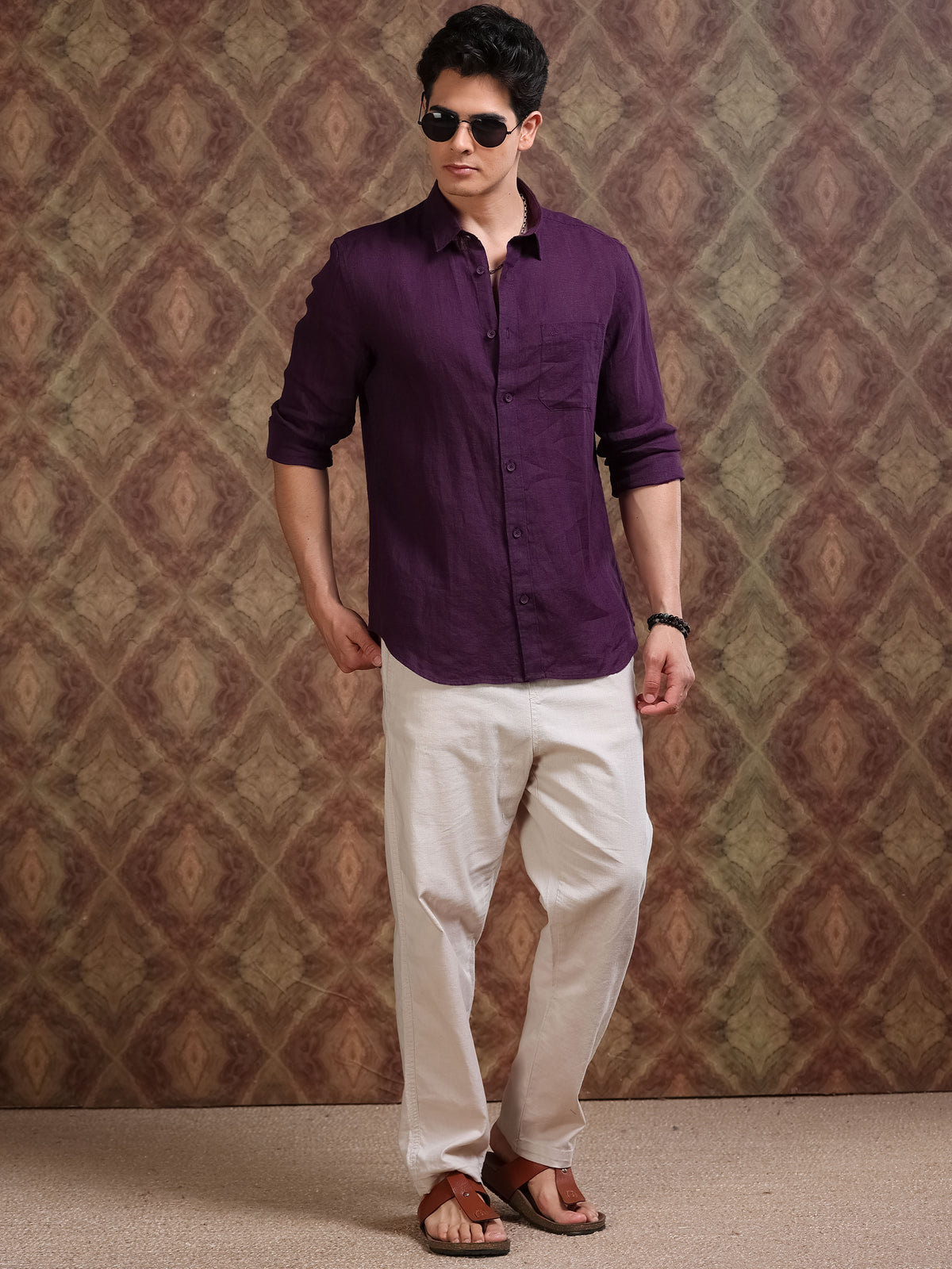 MEN'S DK.PURPLE SOLID SLIM FIT LINEN SHIRT