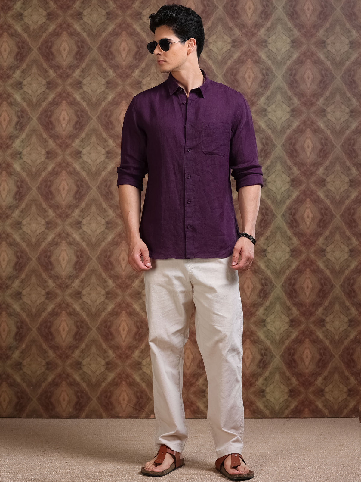 MEN'S DK.PURPLE SOLID SLIM FIT LINEN SHIRT